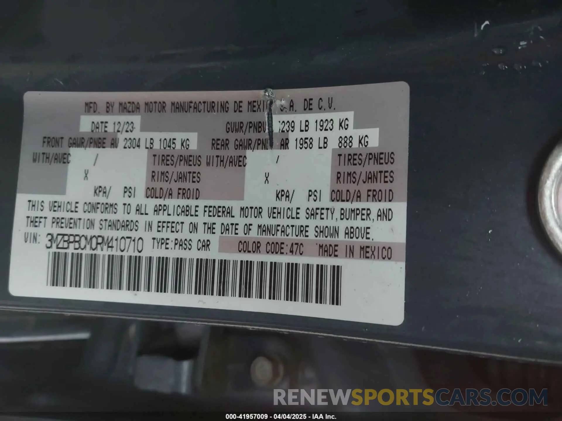 9 fotografías del automóvil dañado 3MZBPBCM0RM410710 MAZDA MAZDA3 2024