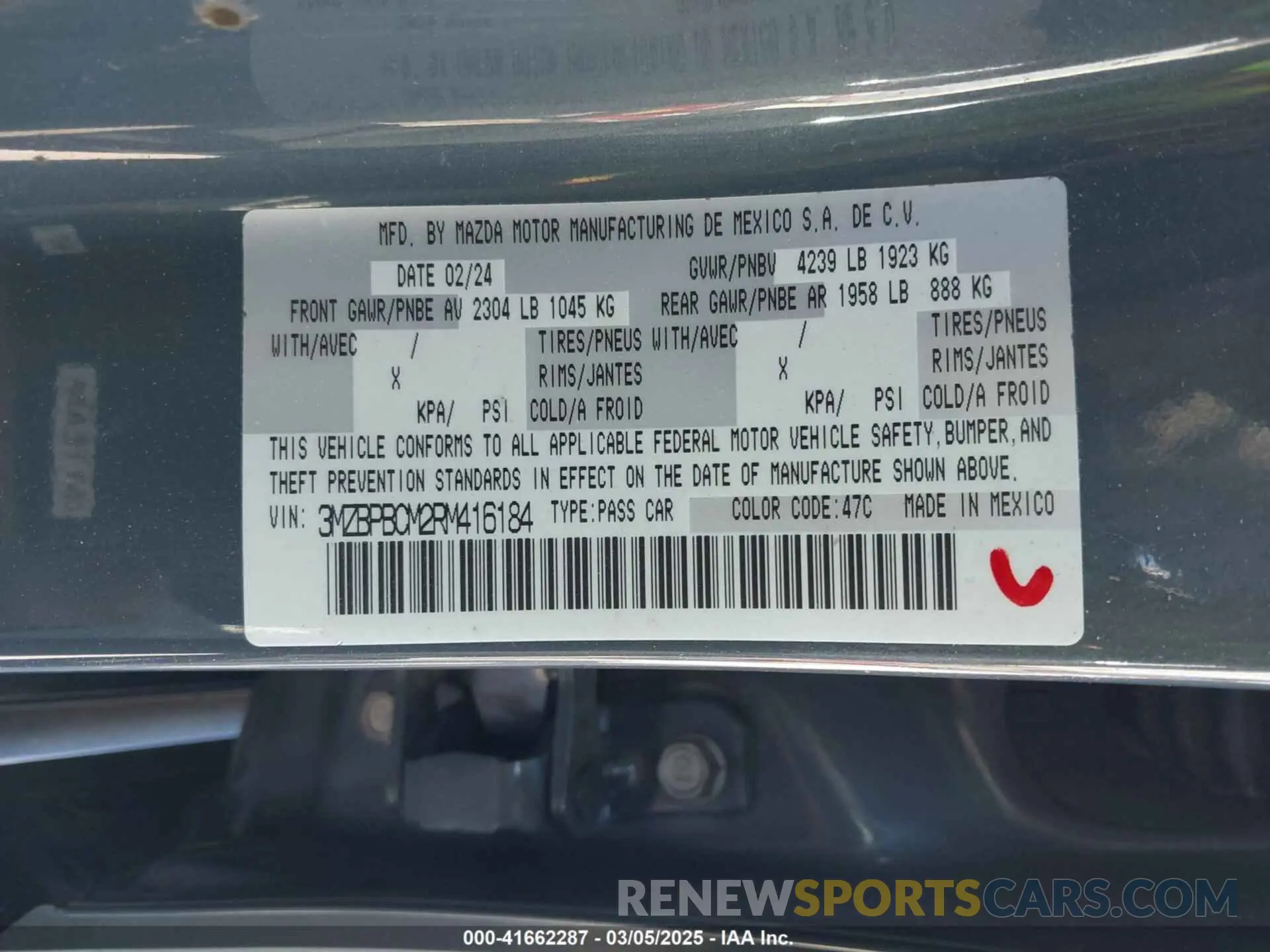 9 fotografías del automóvil dañado 3MZBPBCM2RM416184 MAZDA MAZDA3 2024