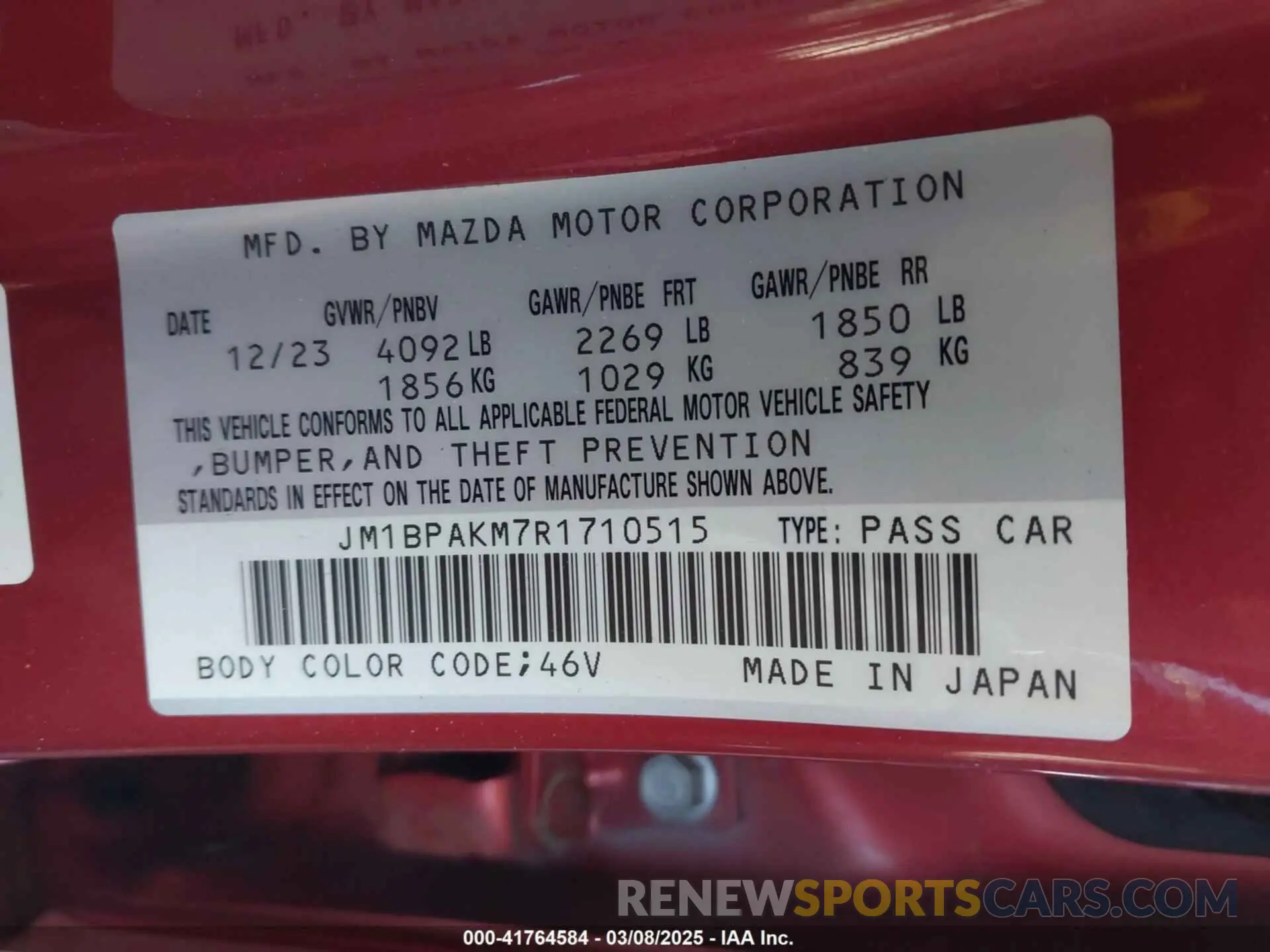 9 fotografías del automóvil dañado JM1BPAKM7R1710515 MAZDA MAZDA3 2024