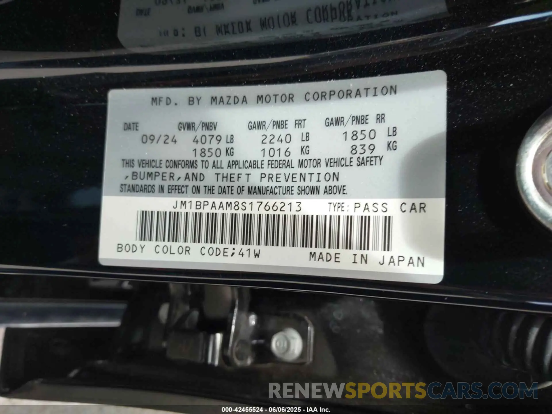 9 fotografías del automóvil dañado JM1BPAAM8S1766213 MAZDA MAZDA3 2025