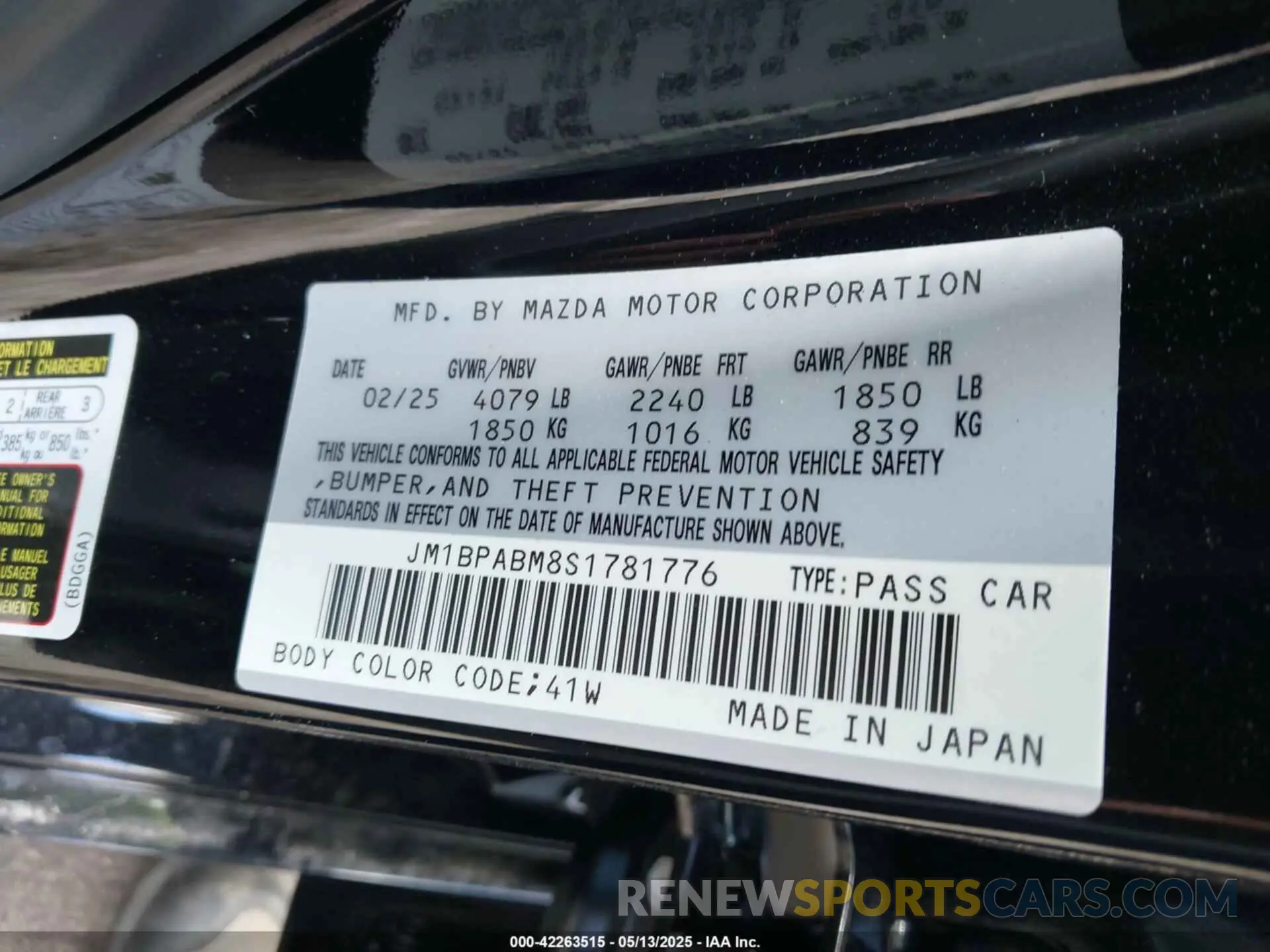 9 fotografías del automóvil dañado JM1BPABM8S1781776 MAZDA MAZDA3 2025