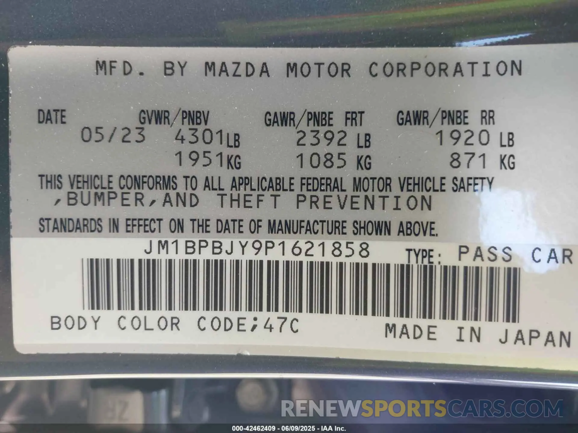 9 fotografías del automóvil dañado JM1BPBJY9P1621858 MAZDA MAZDA3 HATCHBACK 2023
