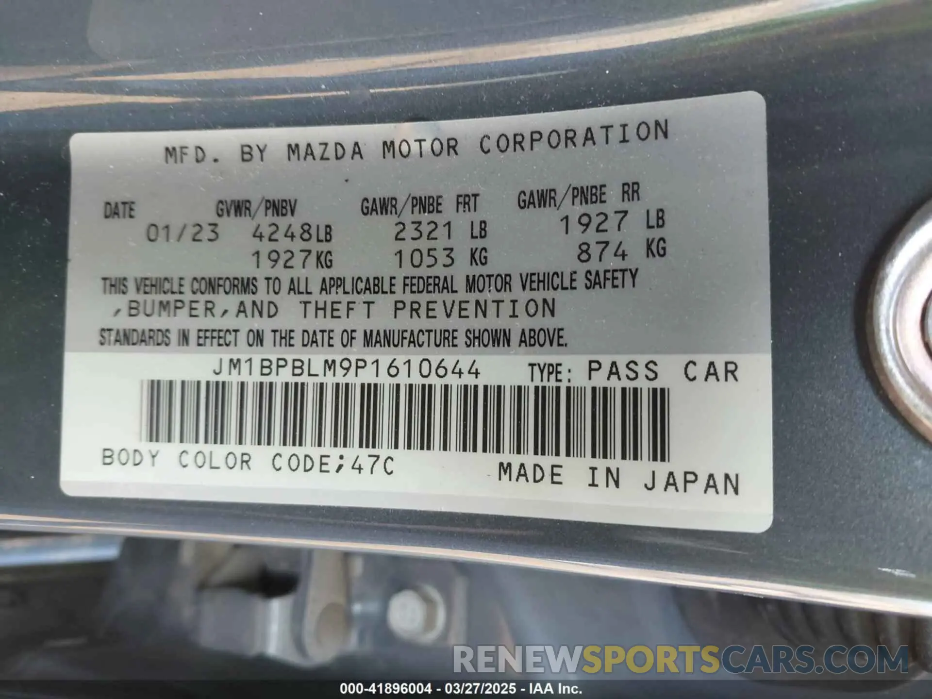 9 fotografías del automóvil dañado JM1BPBLM9P1610644 MAZDA MAZDA3 HATCHBACK 2023