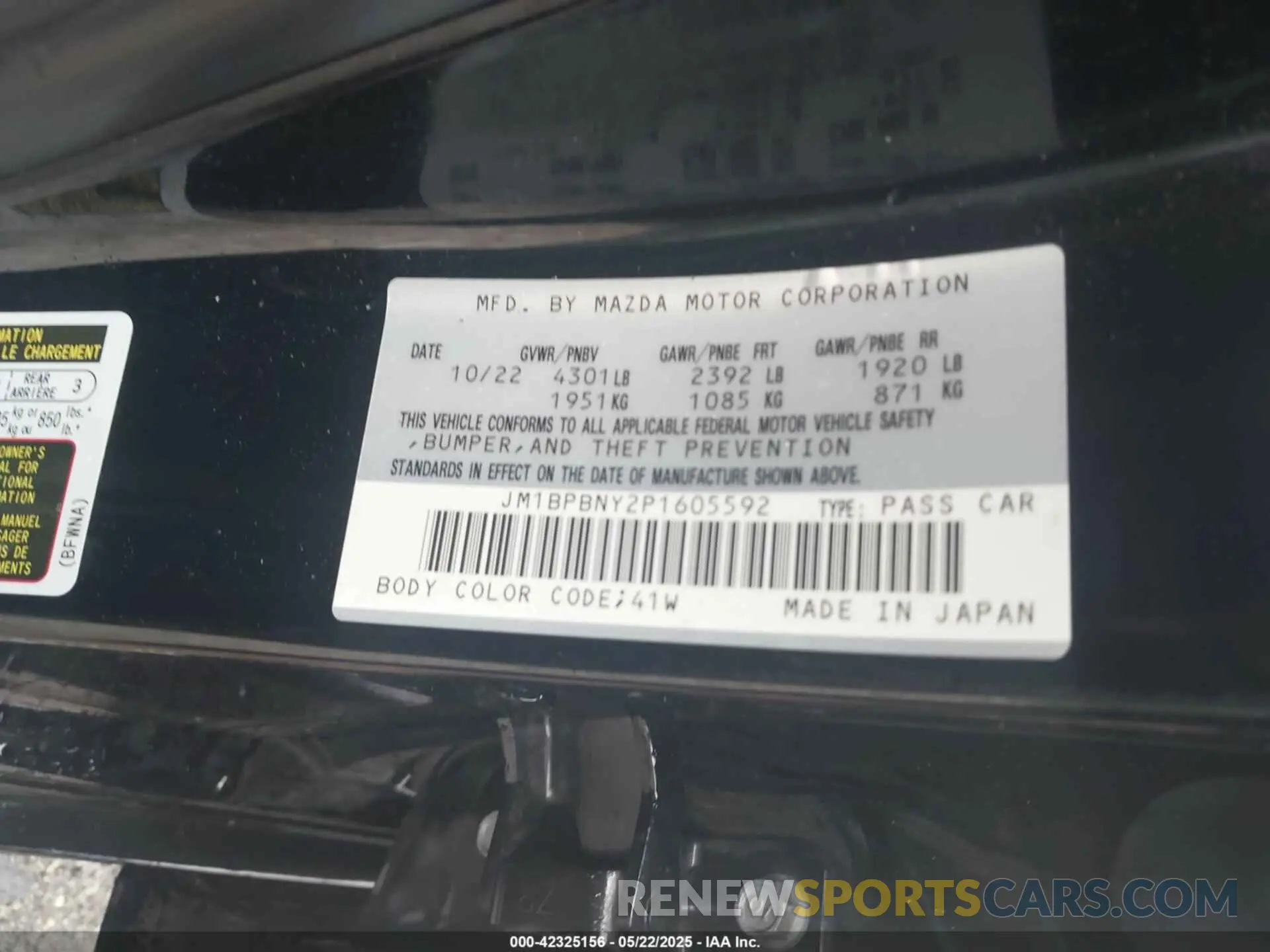 9 fotografías del automóvil dañado JM1BPBNY2P1605592 MAZDA MAZDA3 HATCHBACK 2023