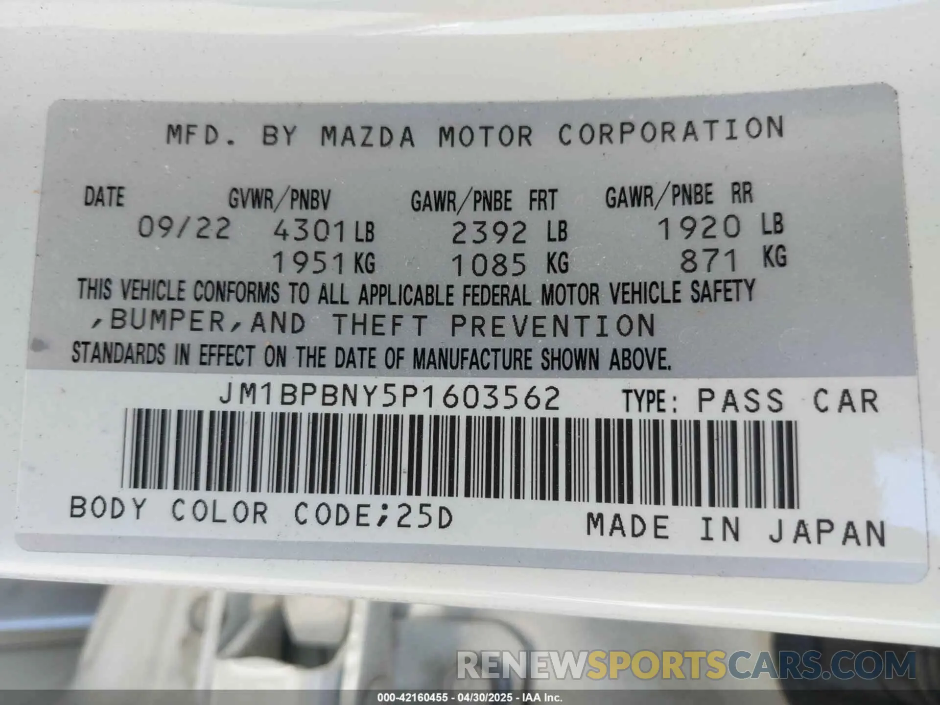 9 fotografías del automóvil dañado JM1BPBNY5P1603562 MAZDA MAZDA3 HATCHBACK 2023