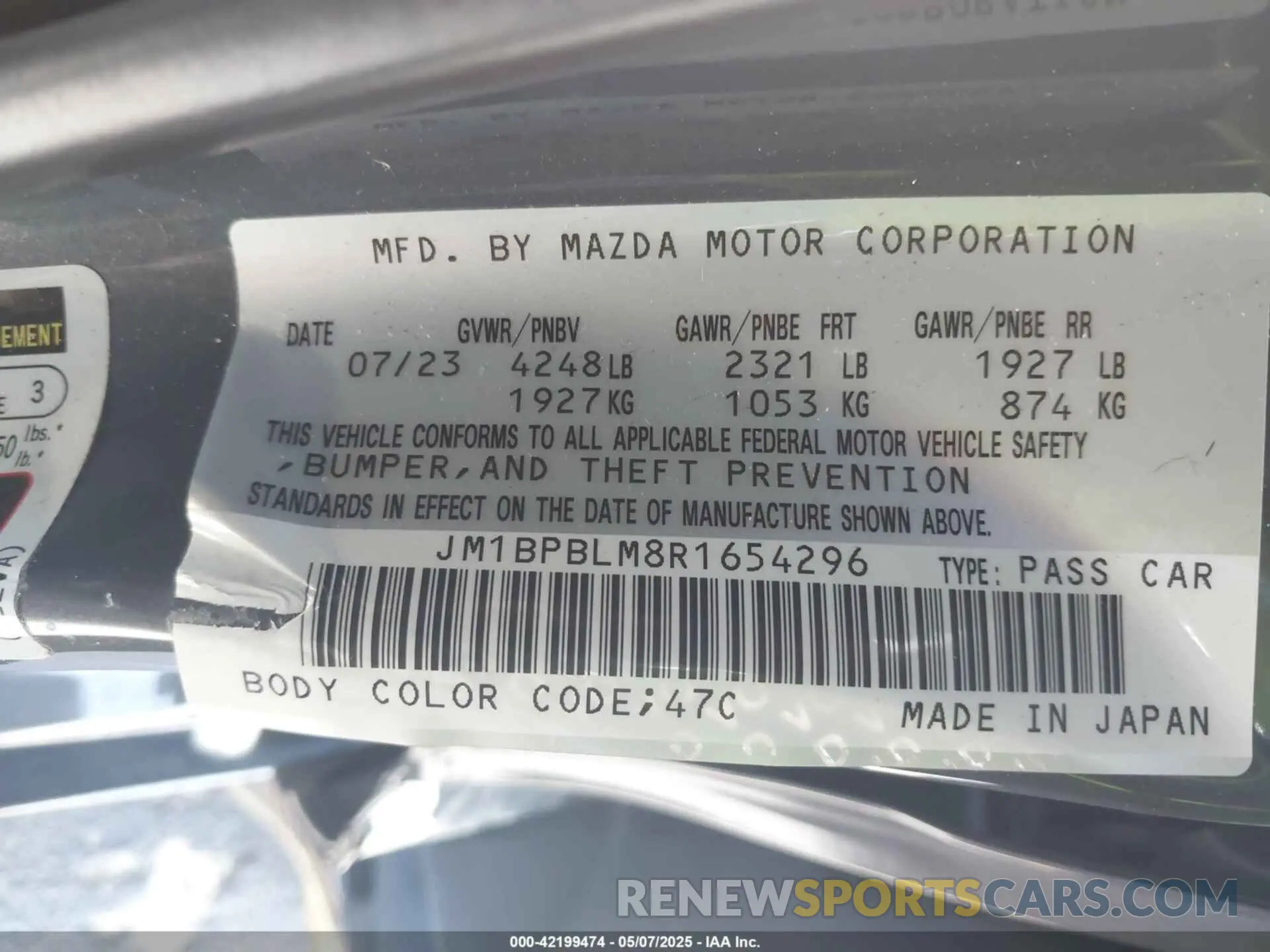 9 fotografías del automóvil dañado JM1BPBLM8R1654296 MAZDA MAZDA3 HATCHBACK 2024