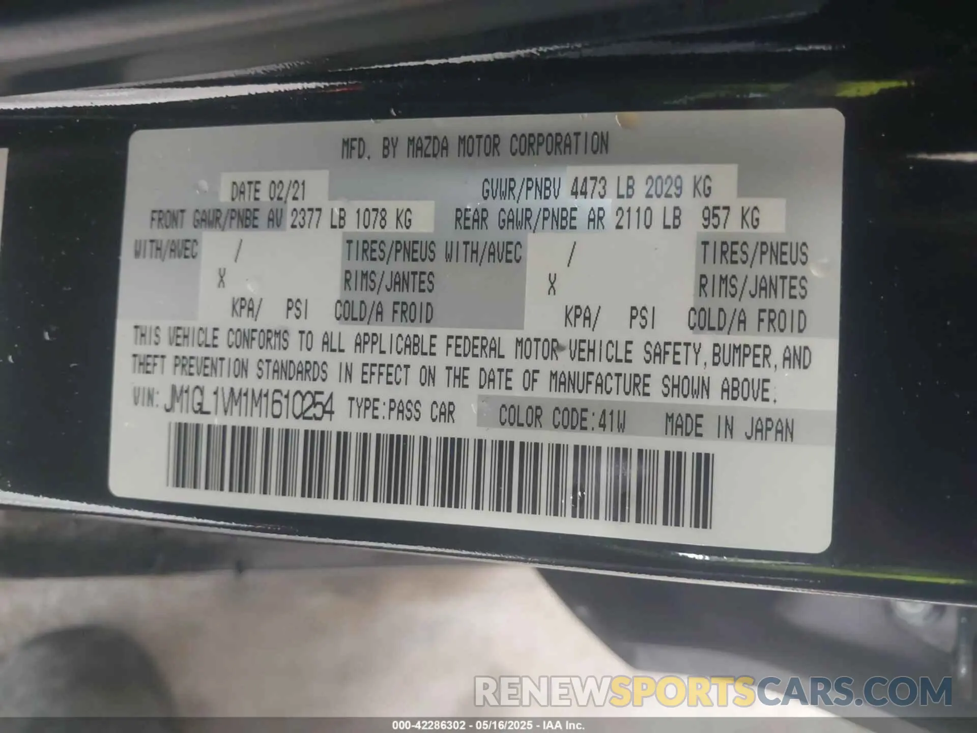 9 fotografías del automóvil dañado JM1GL1VM1M1610254 MAZDA MAZDA6 2021