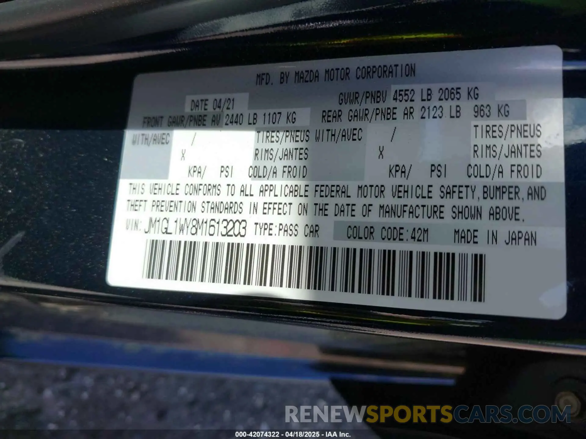 9 fotografías del automóvil dañado JM1GL1WY8M1613203 MAZDA MAZDA6 2021