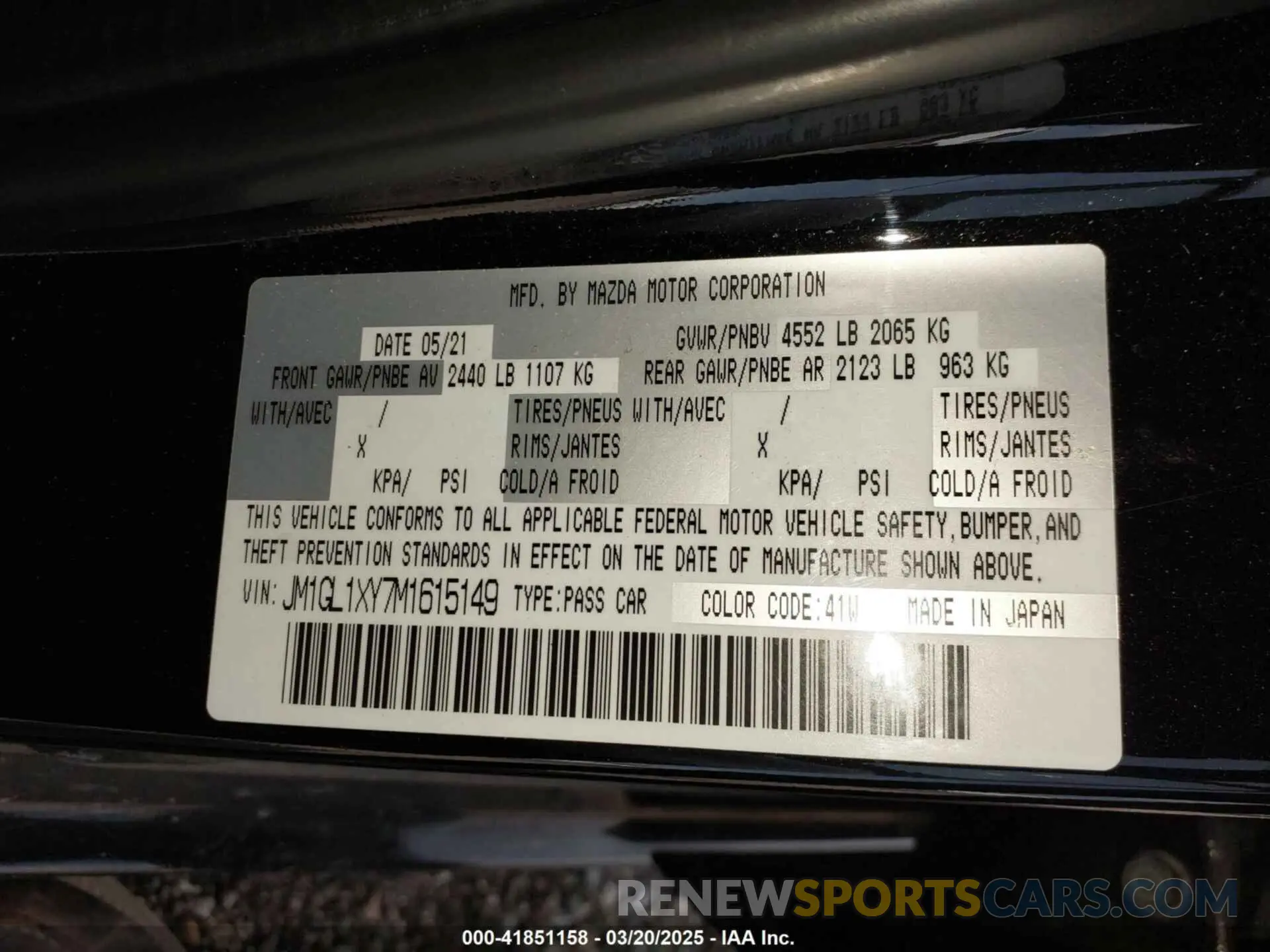 9 fotografías del automóvil dañado JM1GL1XY7M1615149 MAZDA MAZDA6 2021