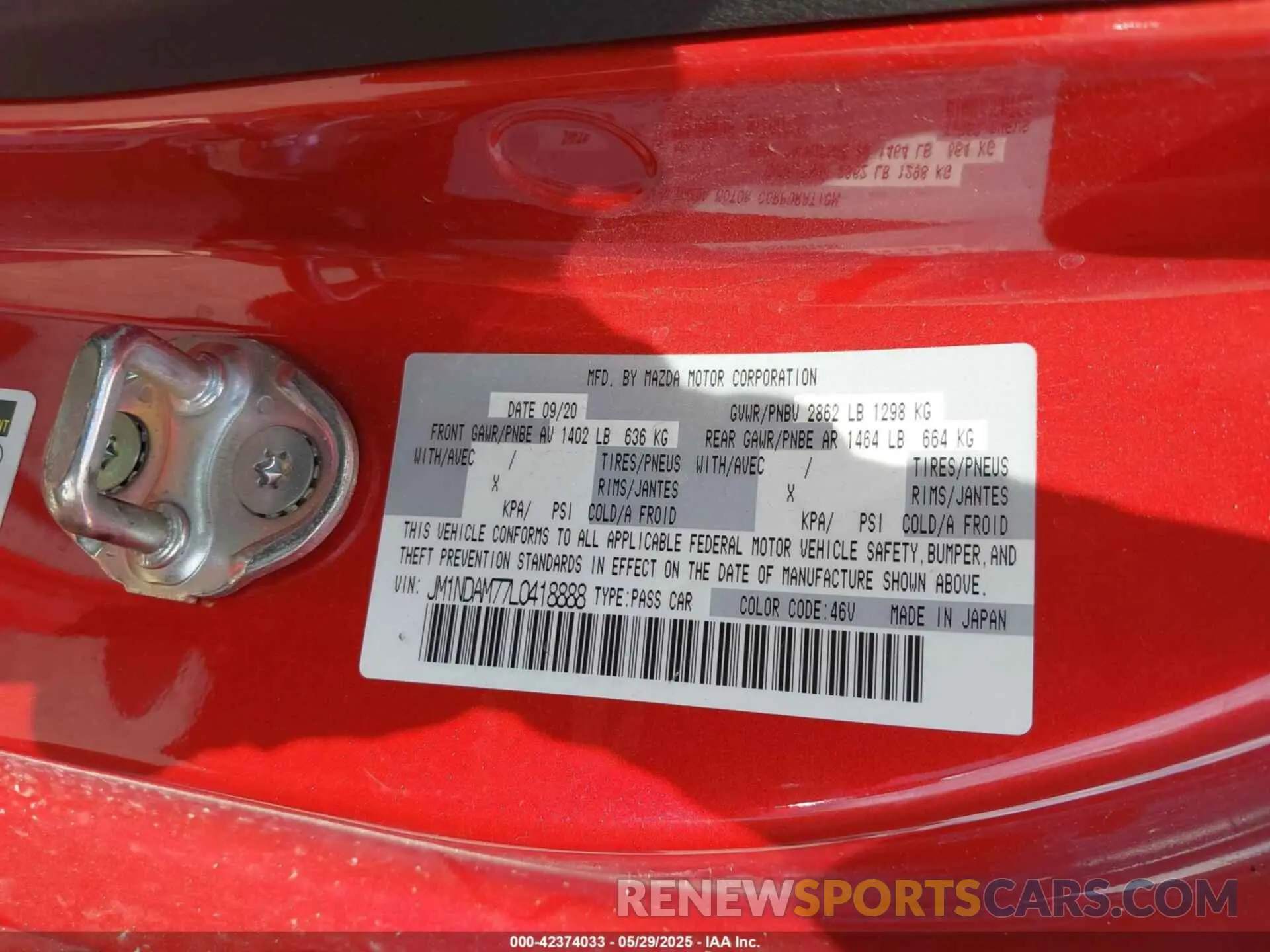 9 fotografías del automóvil dañado JM1NDAM77L0418888 MAZDA MX-5 MIATA RF 2020