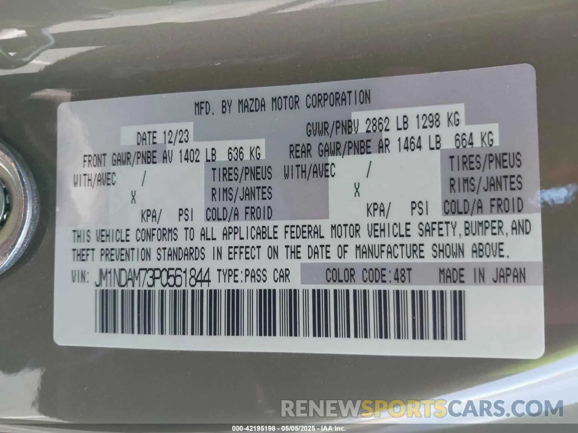 9 fotografías del automóvil dañado JM1NDAM73P0561844 MAZDA MX-5 MIATA RF 2023