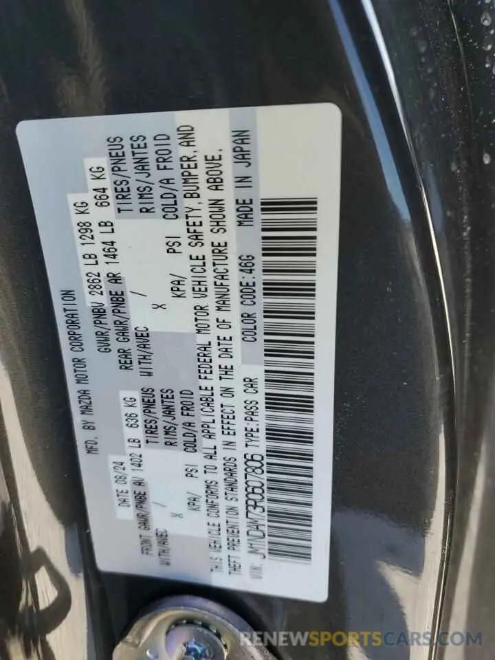 12 fotografías del automóvil dañado JM1NDAM73R0607806 MAZDA MX5 2024