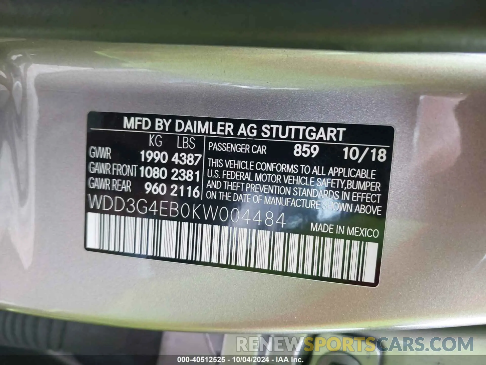 9 fotografías del automóvil dañado WDD3G4EB0KW004484 MERCEDES-BENZ A 220 2019