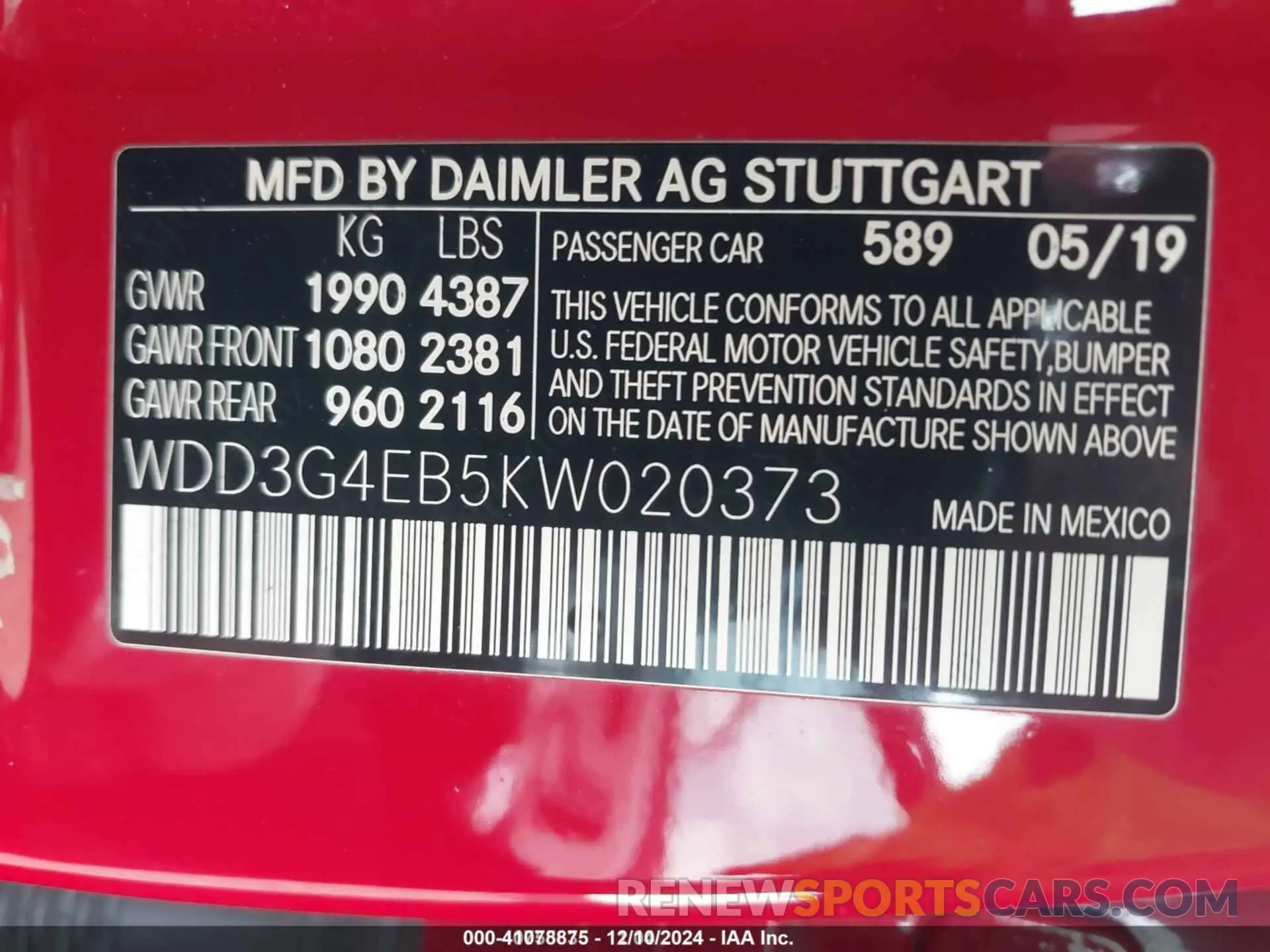 9 fotografías del automóvil dañado WDD3G4EB5KW020373 MERCEDES-BENZ A 220 2019