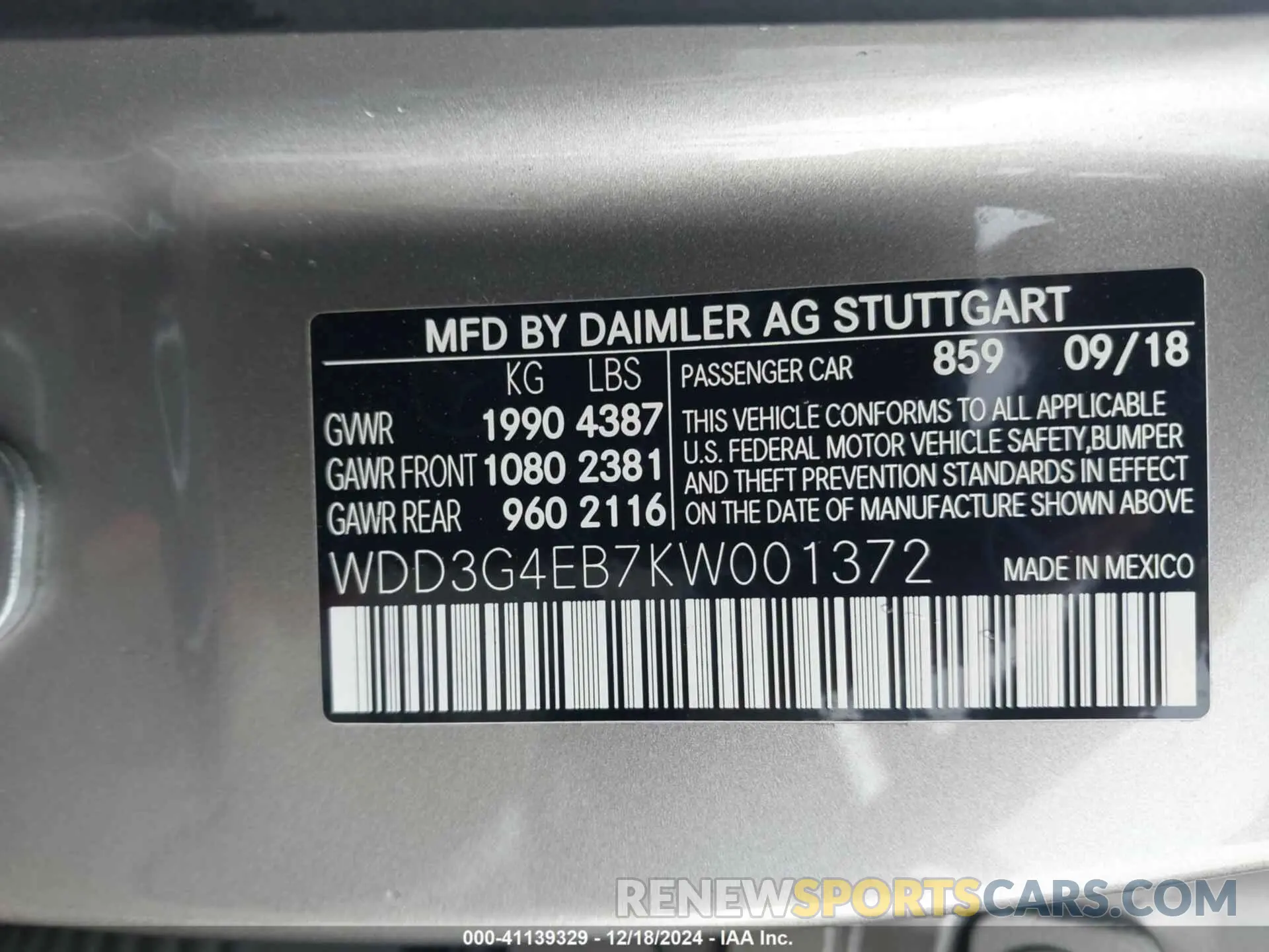 9 fotografías del automóvil dañado WDD3G4EB7KW001372 MERCEDES-BENZ A 220 2019