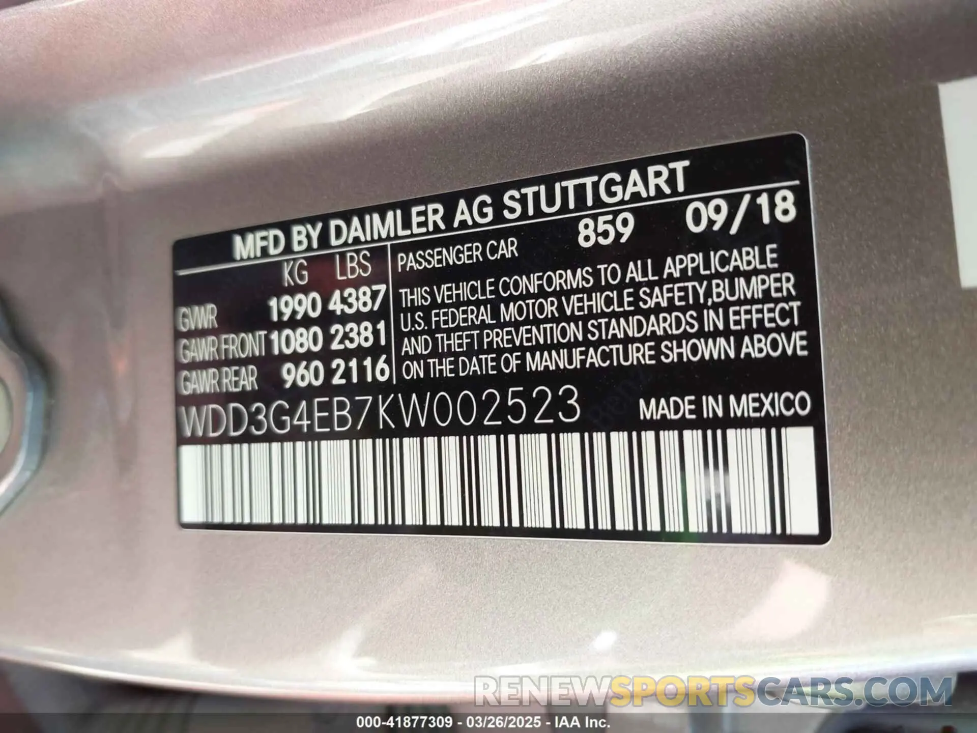 9 fotografías del automóvil dañado WDD3G4EB7KW002523 MERCEDES-BENZ A 220 2019