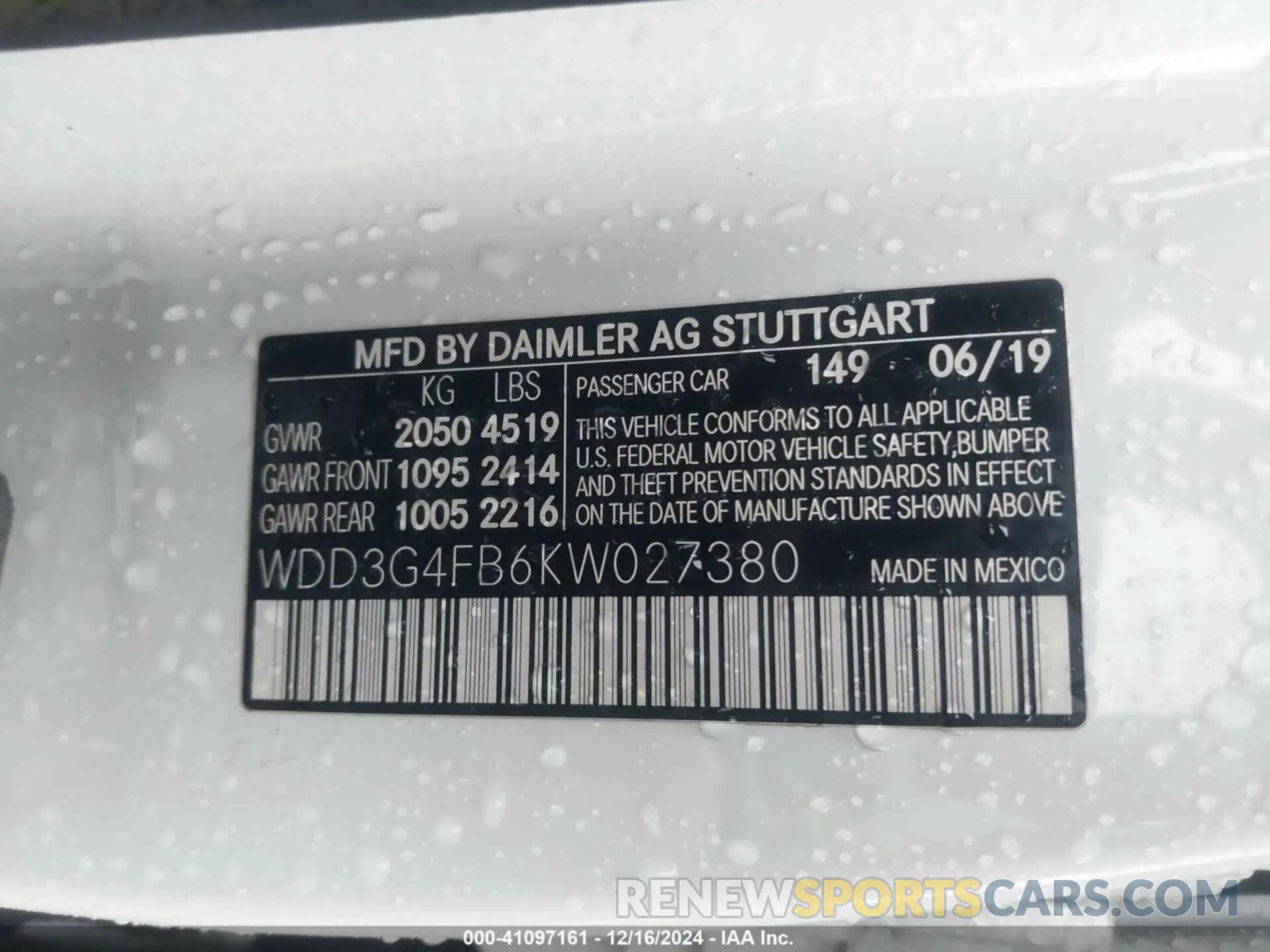 9 fotografías del automóvil dañado WDD3G4FB6KW027380 MERCEDES-BENZ A 220 2019