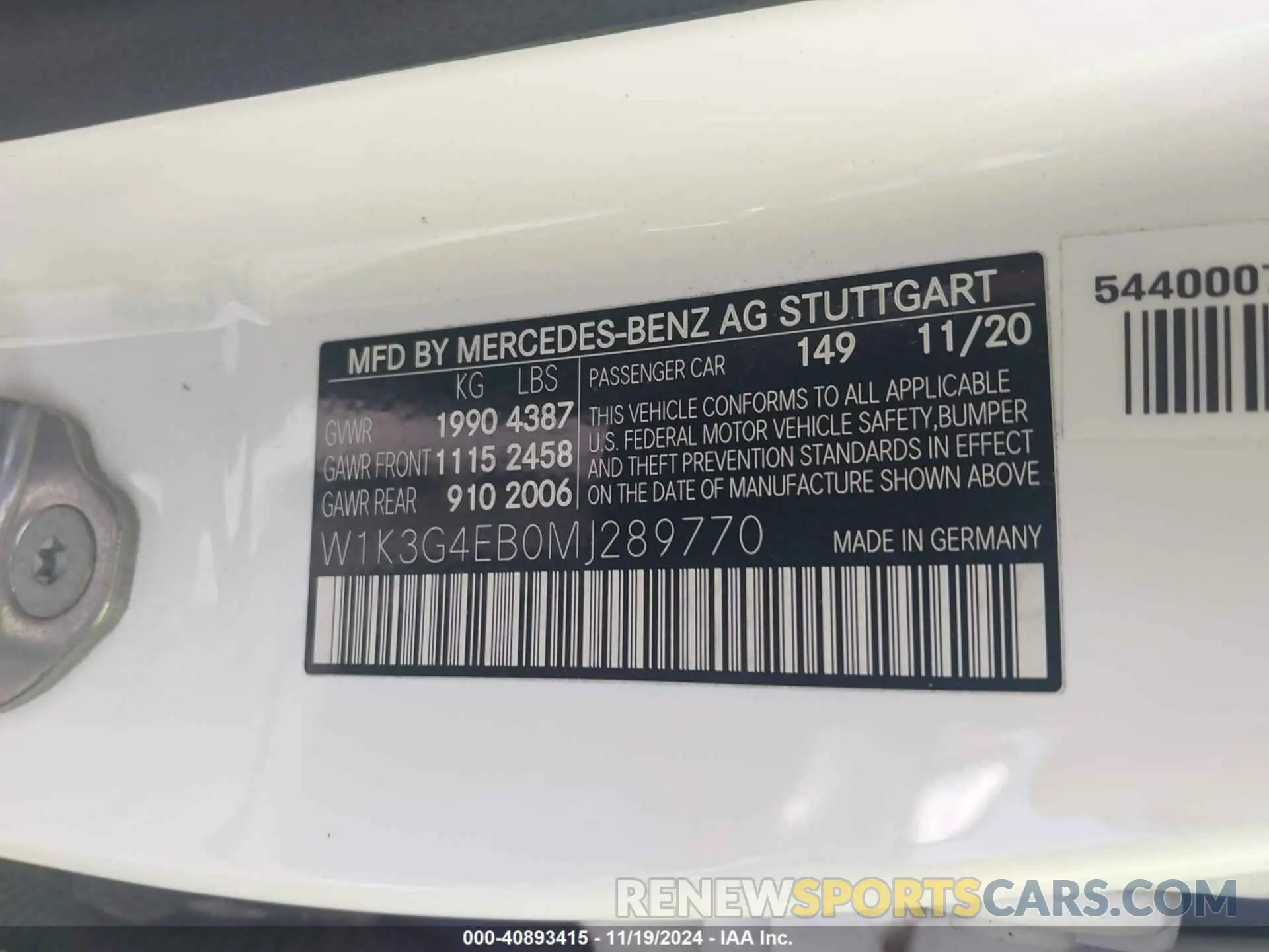 9 fotografías del automóvil dañado W1K3G4EB0MJ289770 MERCEDES-BENZ A 220 2021
