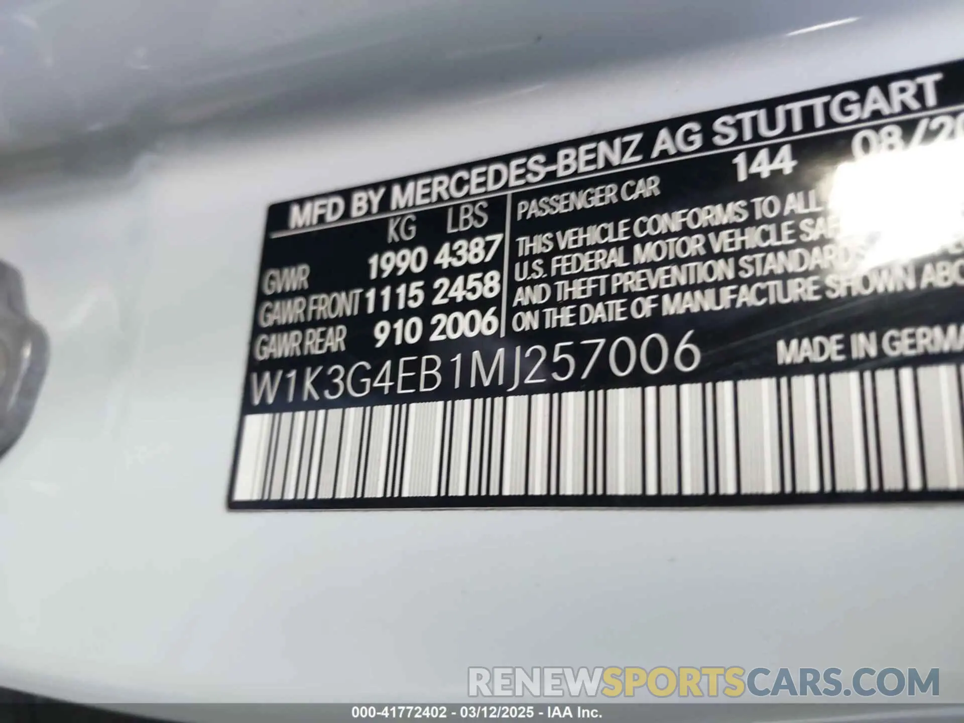 9 fotografías del automóvil dañado W1K3G4EB1MJ257006 MERCEDES-BENZ A 220 2021