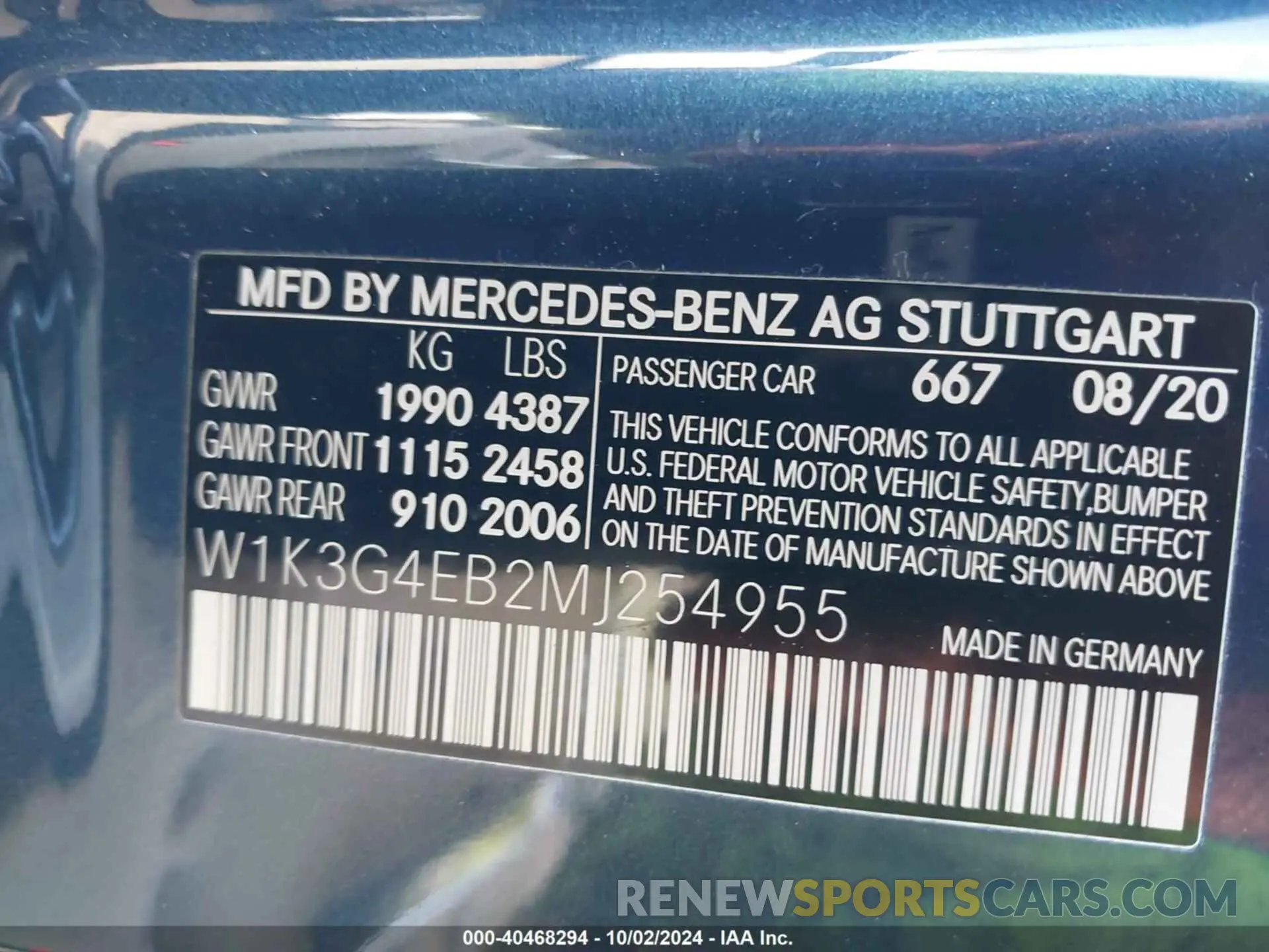 9 fotografías del automóvil dañado W1K3G4EB2MJ254955 MERCEDES-BENZ A 220 2021