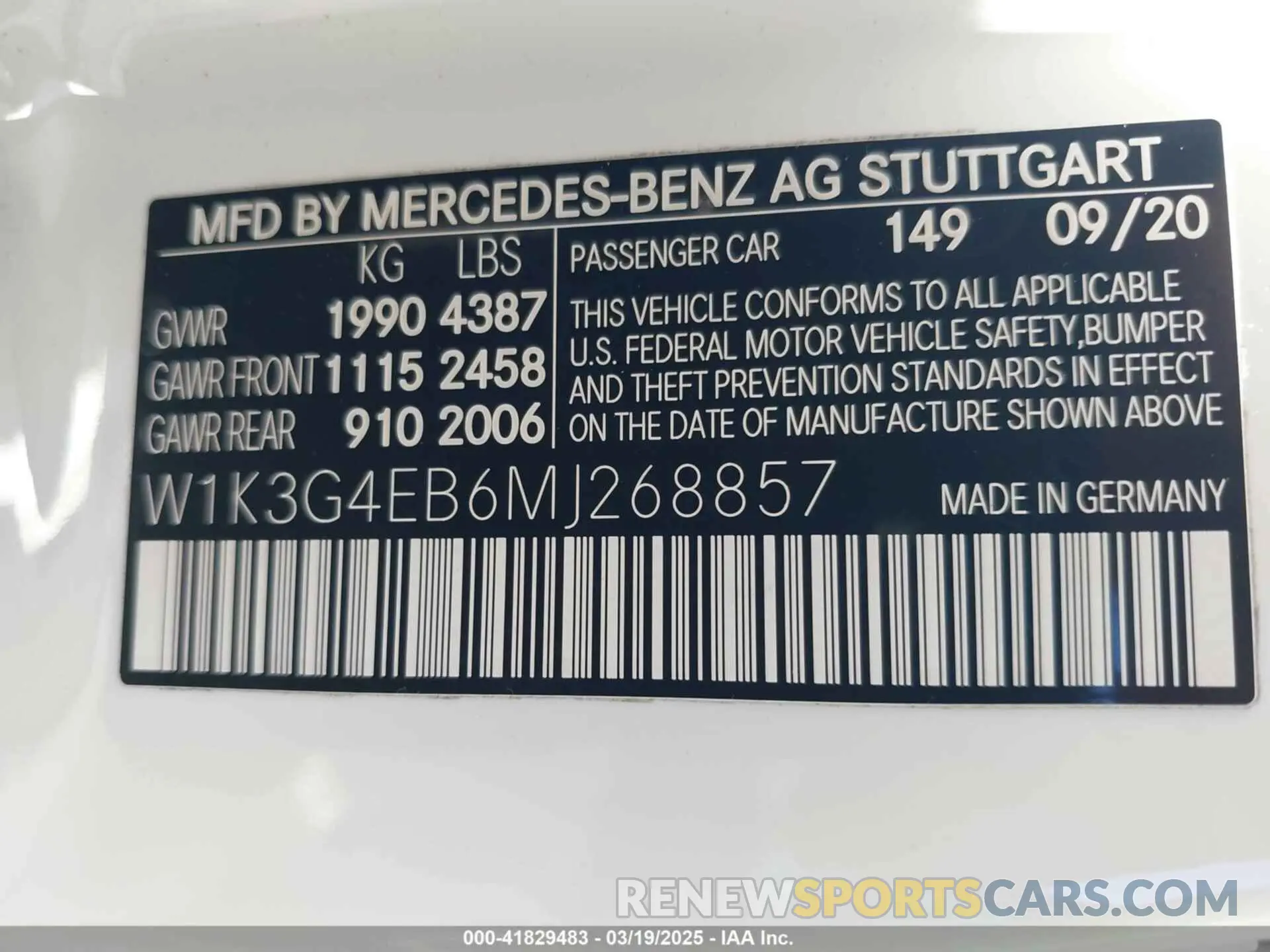 9 fotografías del automóvil dañado W1K3G4EB6MJ268857 MERCEDES-BENZ A 220 2021