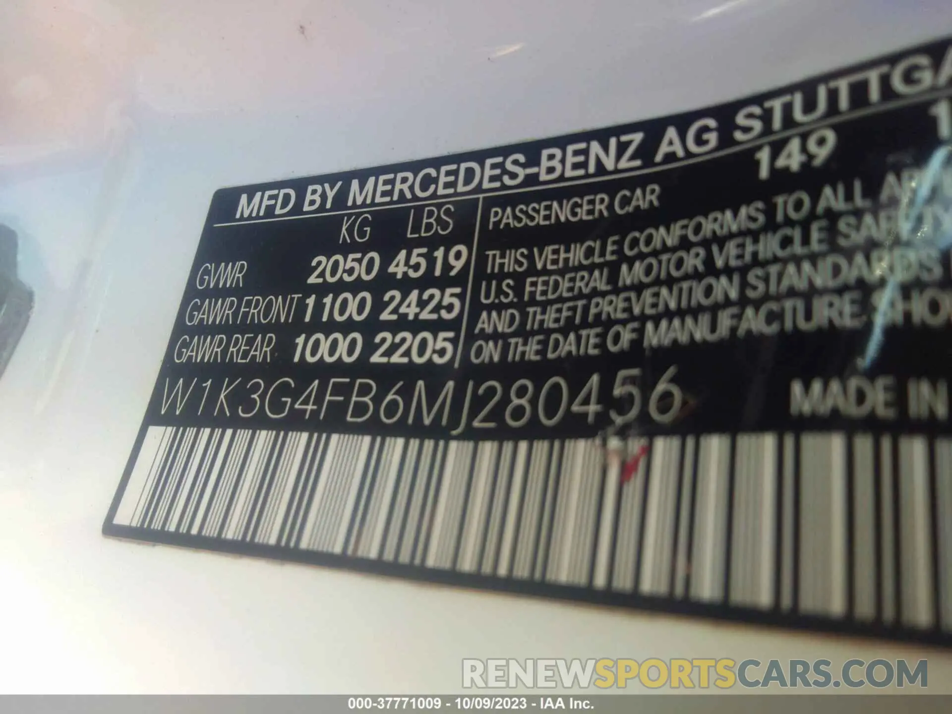 9 fotografías del automóvil dañado W1K3G4FB6MJ280456 MERCEDES-BENZ A 220 2021