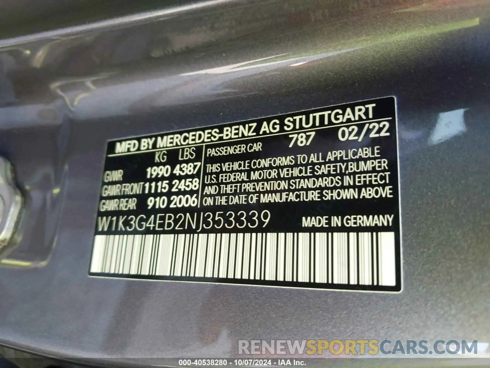 9 fotografías del automóvil dañado W1K3G4EB2NJ353339 MERCEDES-BENZ A 220 2022