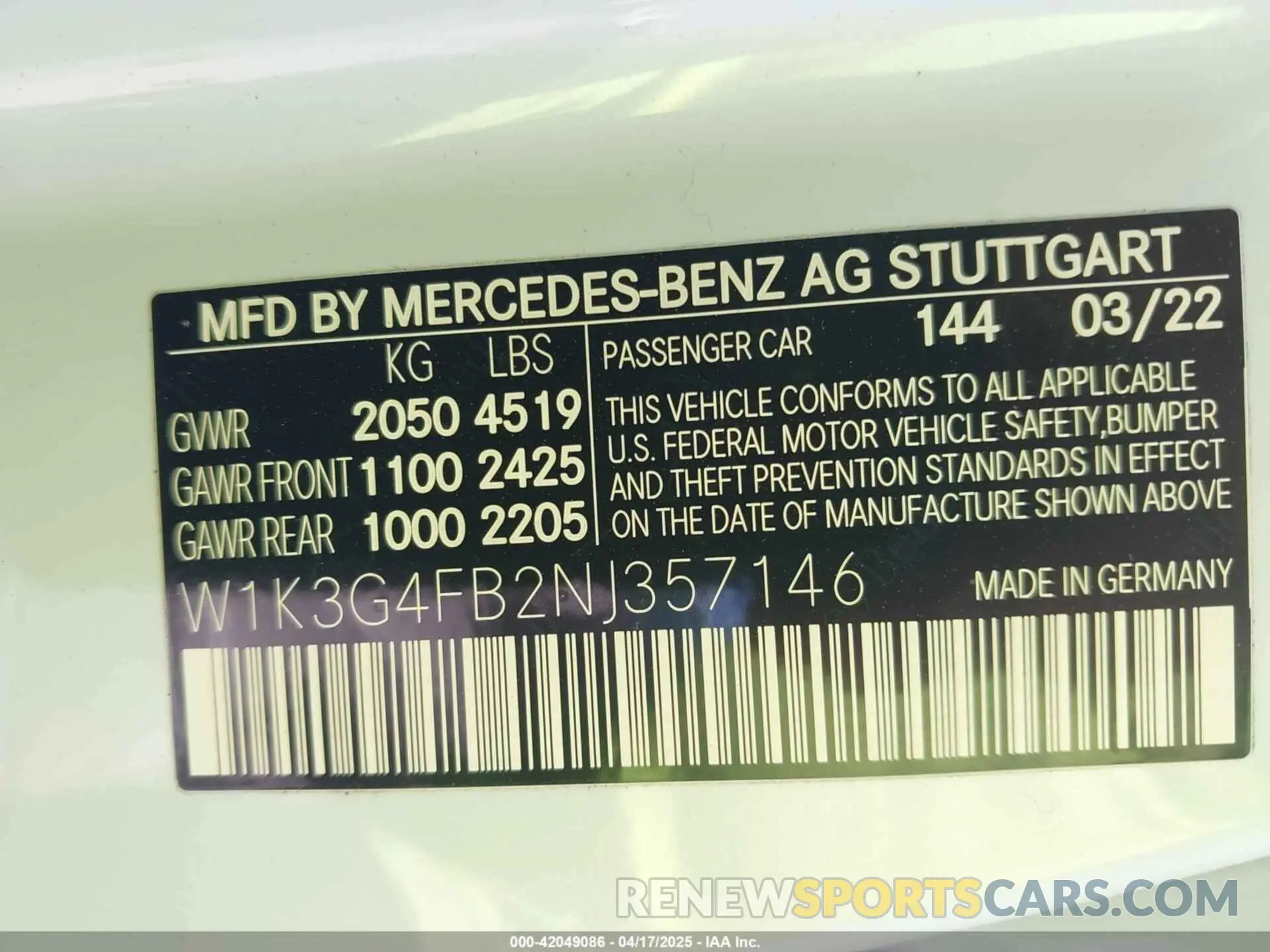 9 fotografías del automóvil dañado W1K3G4FB2NJ357146 MERCEDES-BENZ A 220 2022