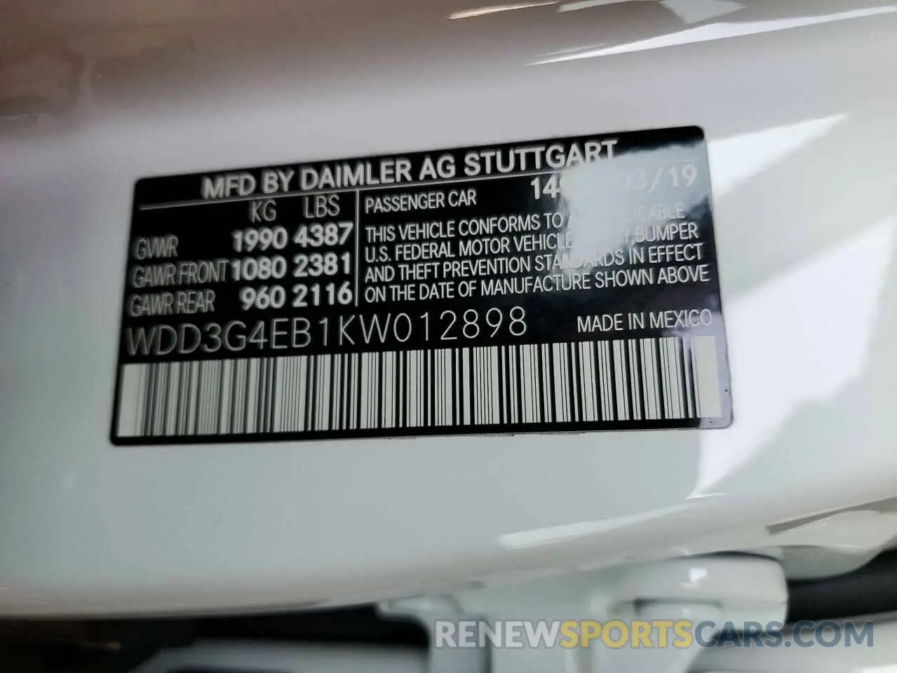 12 fotografías del automóvil dañado WDD3G4EB1KW012898 MERCEDES-BENZ A-CLASS 2019
