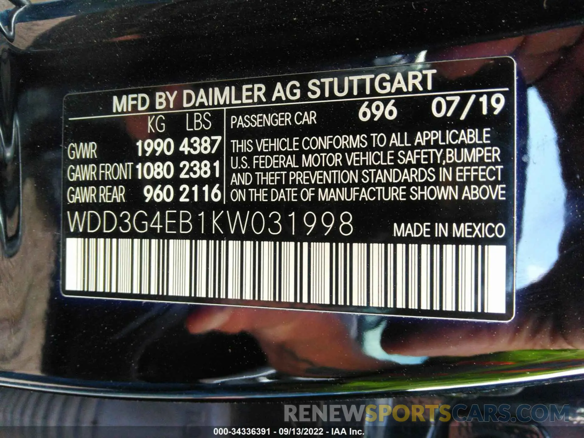 9 fotografías del automóvil dañado WDD3G4EB1KW031998 MERCEDES-BENZ A-CLASS 2019