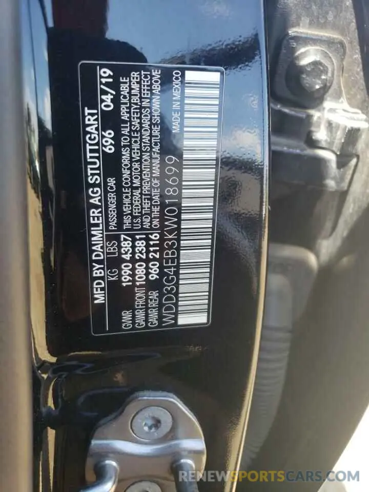 12 fotografías del automóvil dañado WDD3G4EB3KW018699 MERCEDES-BENZ A-CLASS 2019