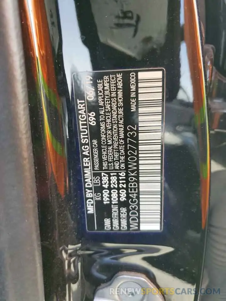 12 fotografías del automóvil dañado WDD3G4EB9KW027732 MERCEDES-BENZ A-CLASS 2019