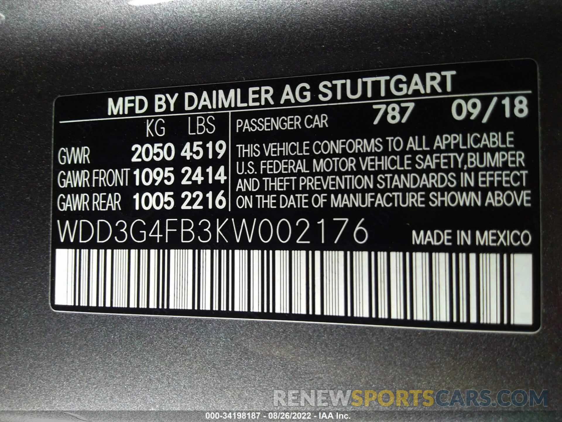 9 fotografías del automóvil dañado WDD3G4FB3KW002176 MERCEDES-BENZ A-CLASS 2019