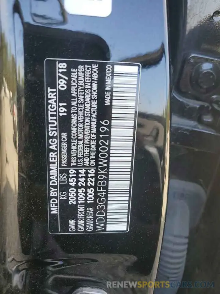 12 fotografías del automóvil dañado WDD3G4FB9KW002196 MERCEDES-BENZ A-CLASS 2019