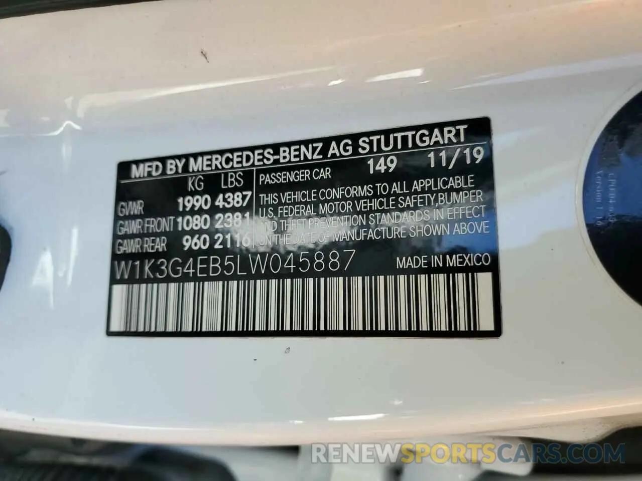 12 fotografías del automóvil dañado W1K3G4EB5LW045887 MERCEDES-BENZ A-CLASS 2020