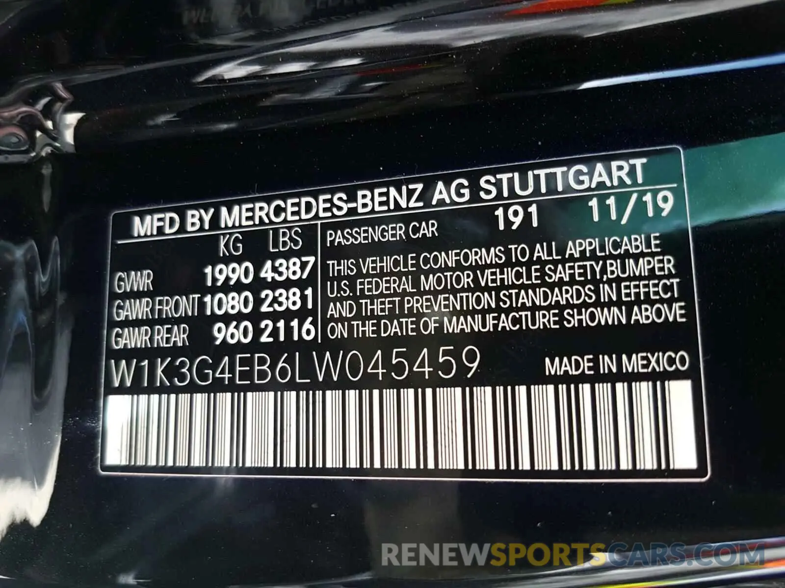 10 fotografías del automóvil dañado W1K3G4EB6LW045459 MERCEDES-BENZ A-CLASS 2020