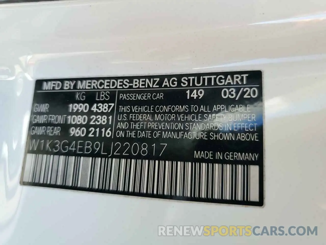 12 fotografías del automóvil dañado W1K3G4EB9LJ220817 MERCEDES-BENZ A-CLASS 2020