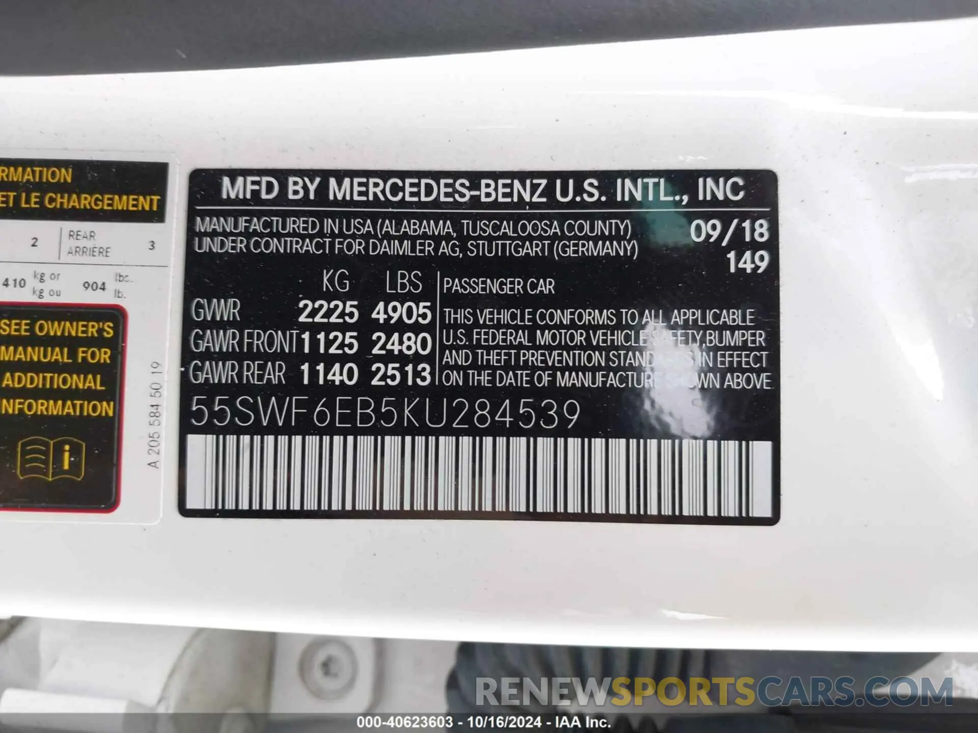 9 fotografías del automóvil dañado 55SWF6EB5KU284539 MERCEDES-BENZ AMG C 43 2019