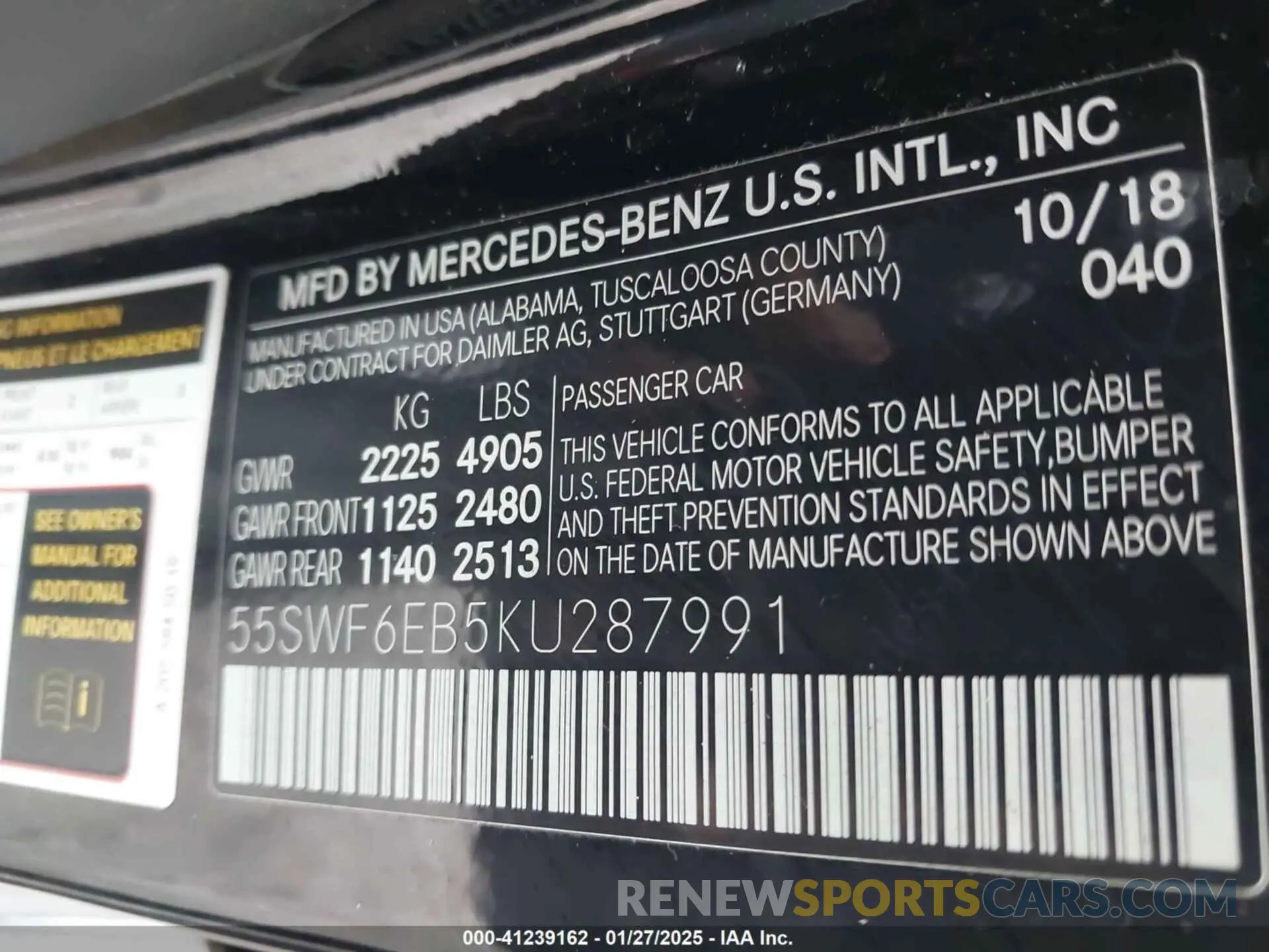 9 fotografías del automóvil dañado 55SWF6EB5KU287991 MERCEDES-BENZ AMG C 43 2019
