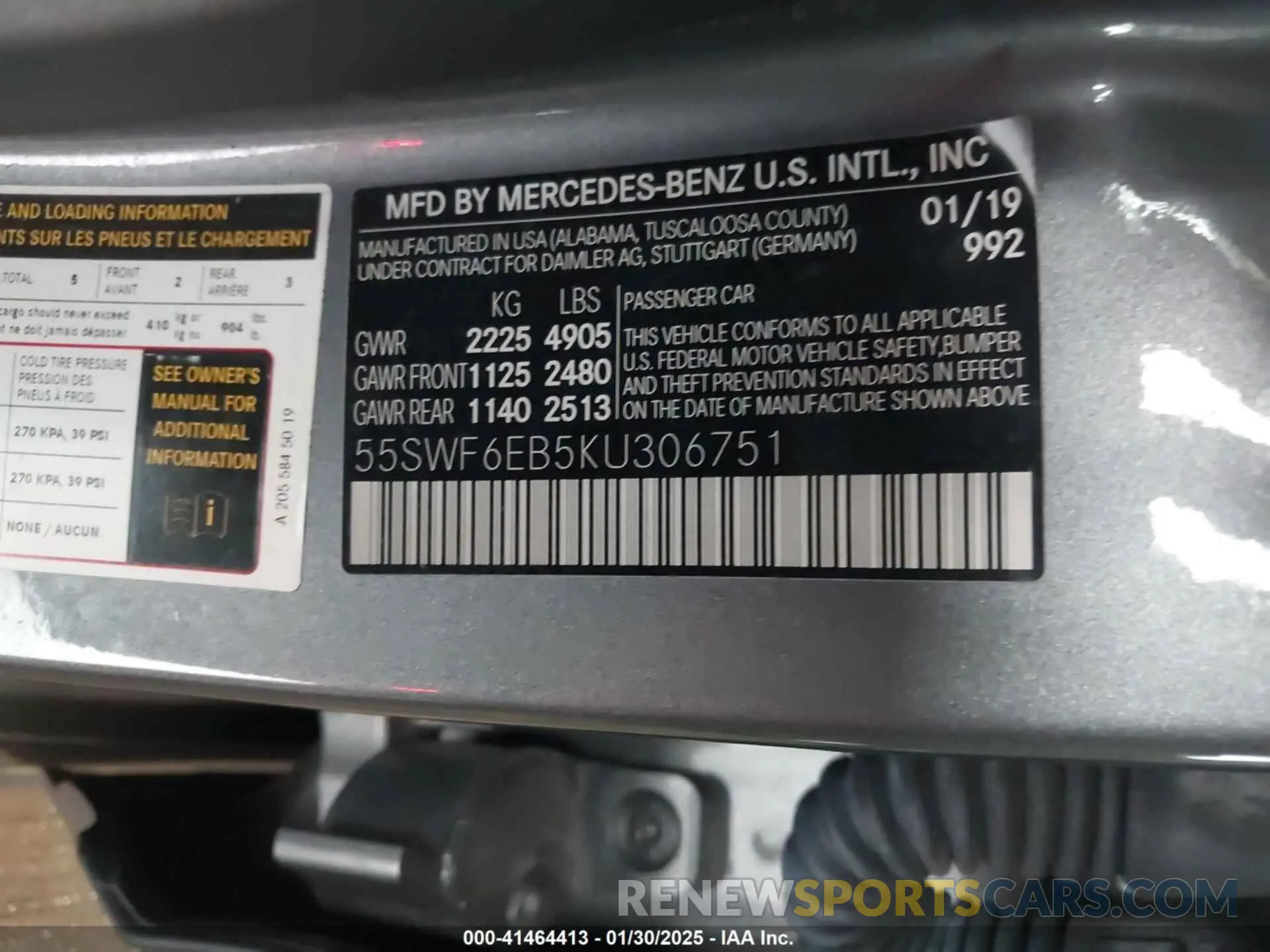 9 fotografías del automóvil dañado 55SWF6EB5KU306751 MERCEDES-BENZ AMG C 43 2019