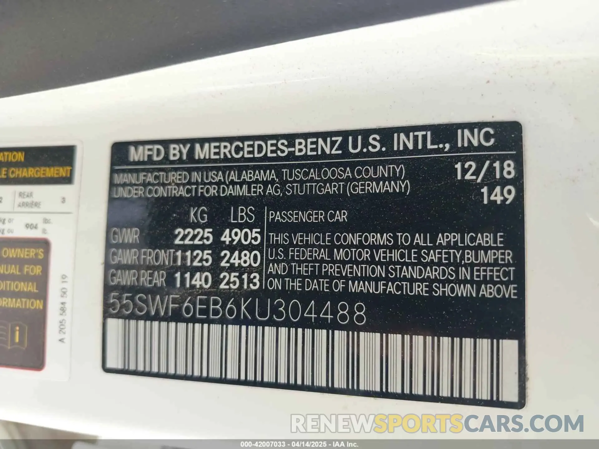 9 fotografías del automóvil dañado 55SWF6EB6KU304488 MERCEDES-BENZ AMG C 43 2019