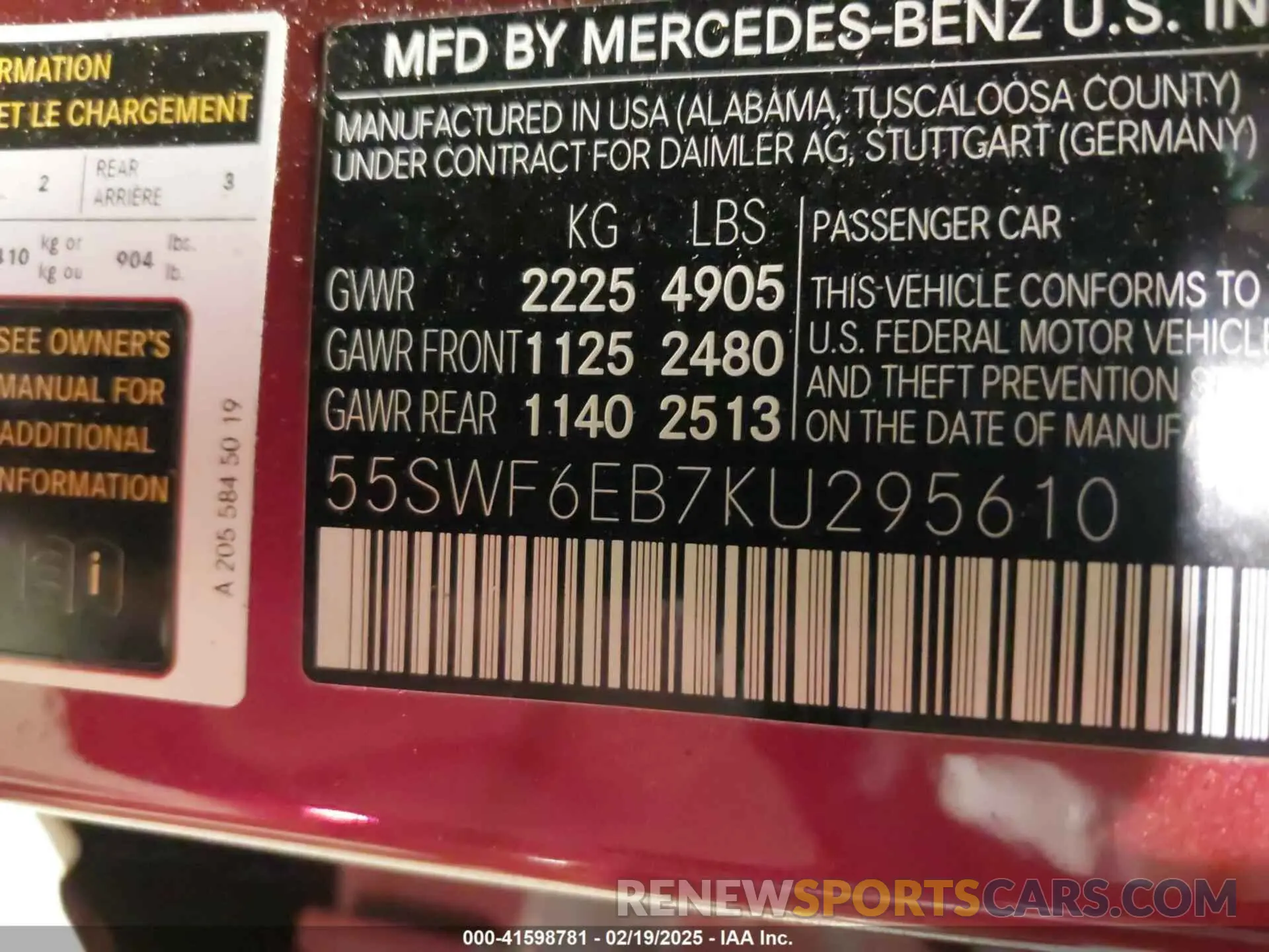 9 fotografías del automóvil dañado 55SWF6EB7KU295610 MERCEDES-BENZ AMG C 43 2019