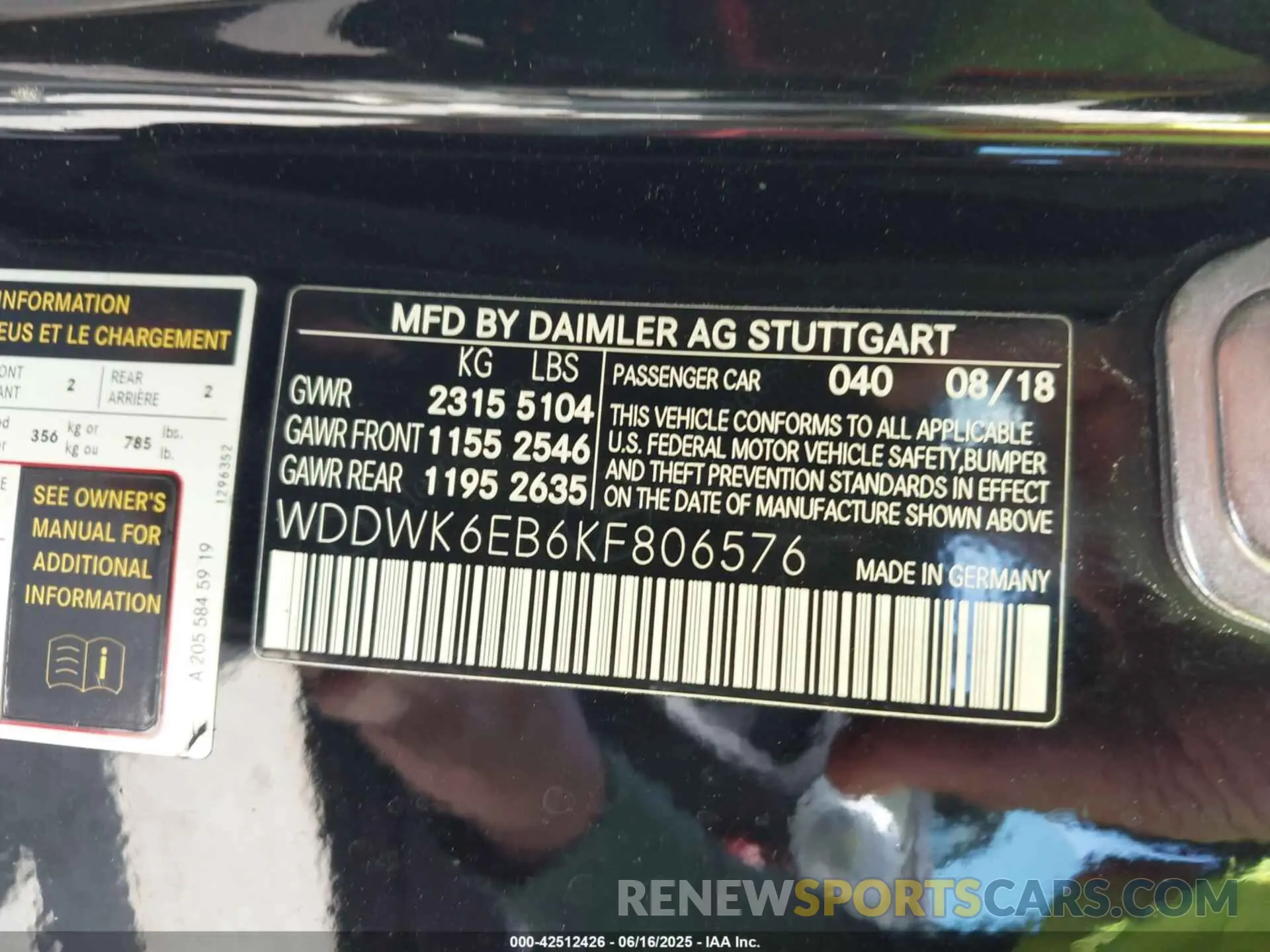 9 fotografías del automóvil dañado WDDWK6EB6KF806576 MERCEDES-BENZ AMG C 43 2019