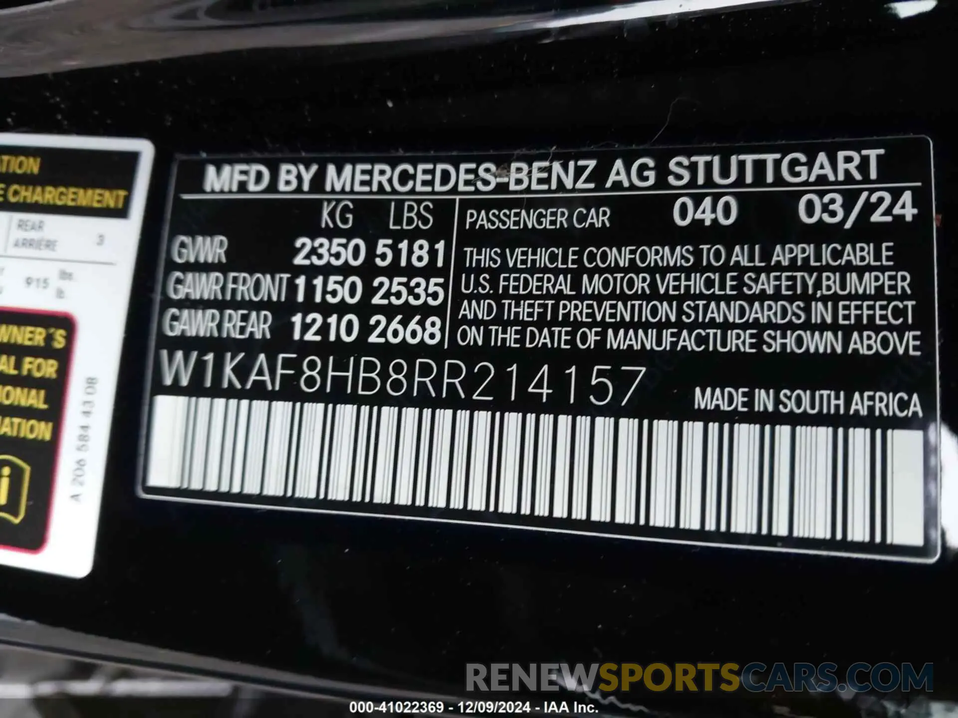 9 fotografías del automóvil dañado W1KAF8HB8RR214157 MERCEDES-BENZ AMG C 43 2024