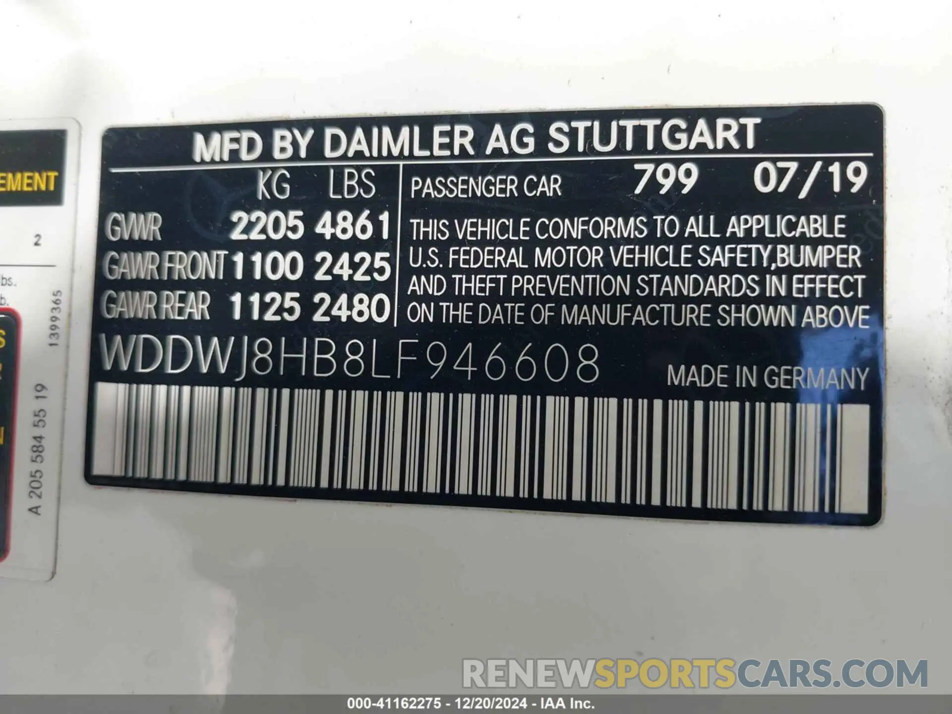 9 fotografías del automóvil dañado WDDWJ8HB8LF946608 MERCEDES-BENZ AMG C 63 2020