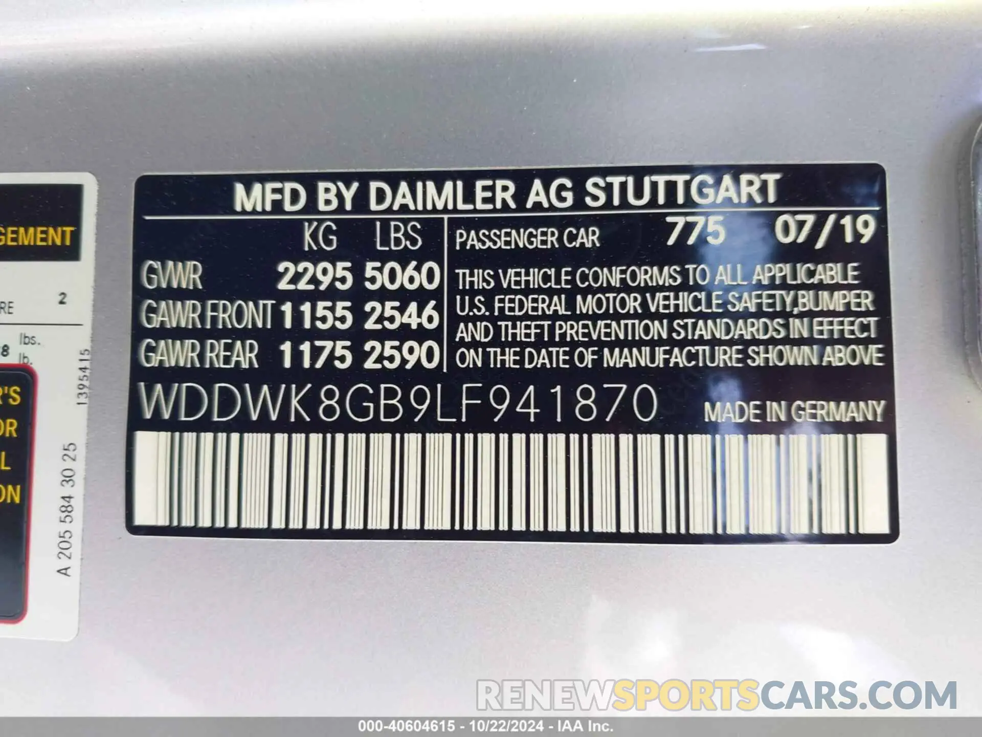9 fotografías del automóvil dañado WDDWK8GB9LF941870 MERCEDES-BENZ AMG C 63 2020
