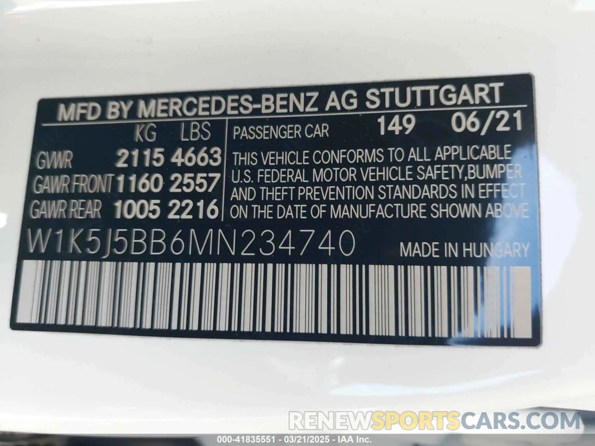 9 fotografías del automóvil dañado W1K5J5BB6MN234740 MERCEDES-BENZ AMG CLA 35 2021