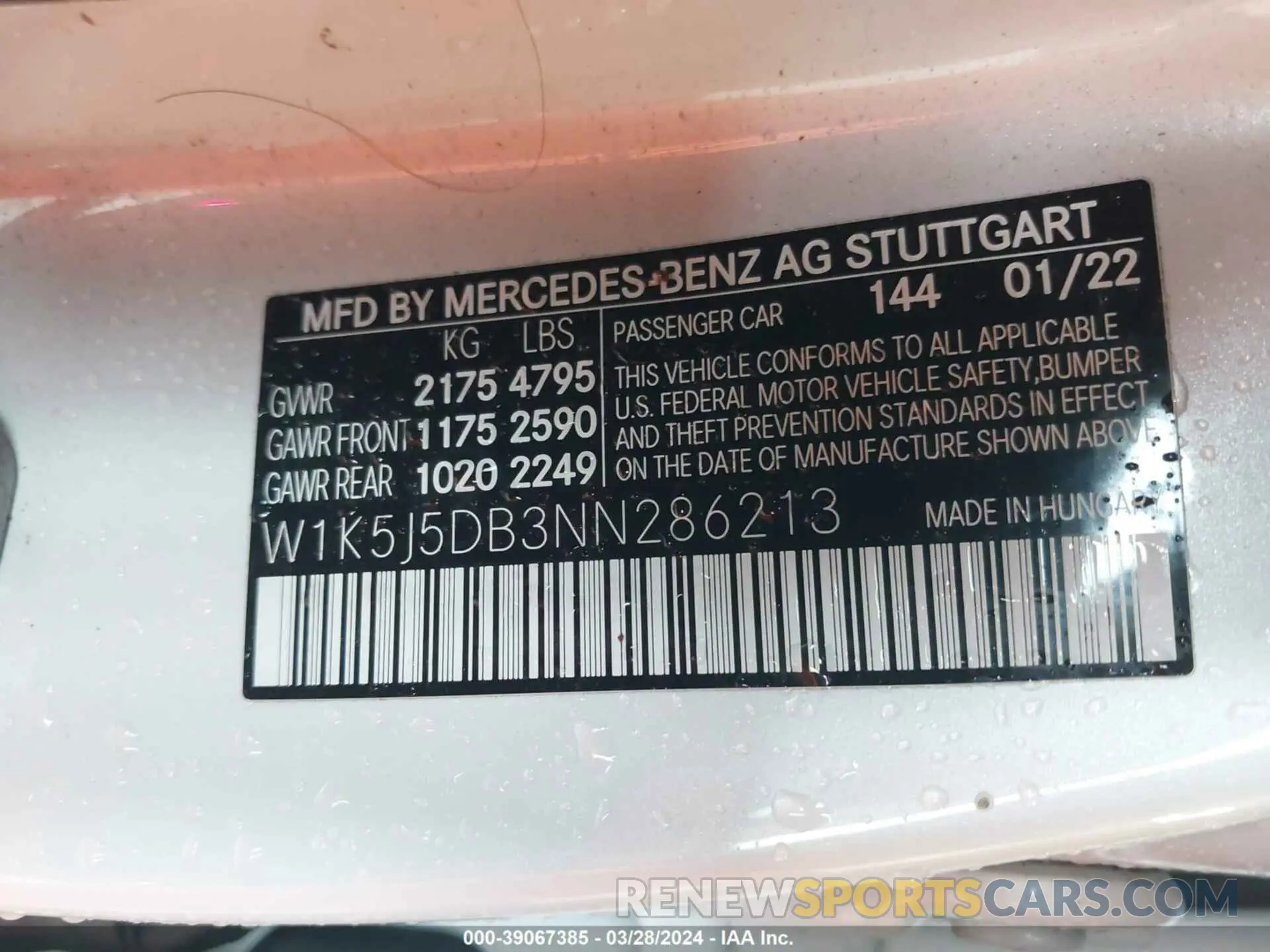 9 fotografías del automóvil dañado W1K5J5DB3NN286213 MERCEDES-BENZ AMG CLA 45 2022