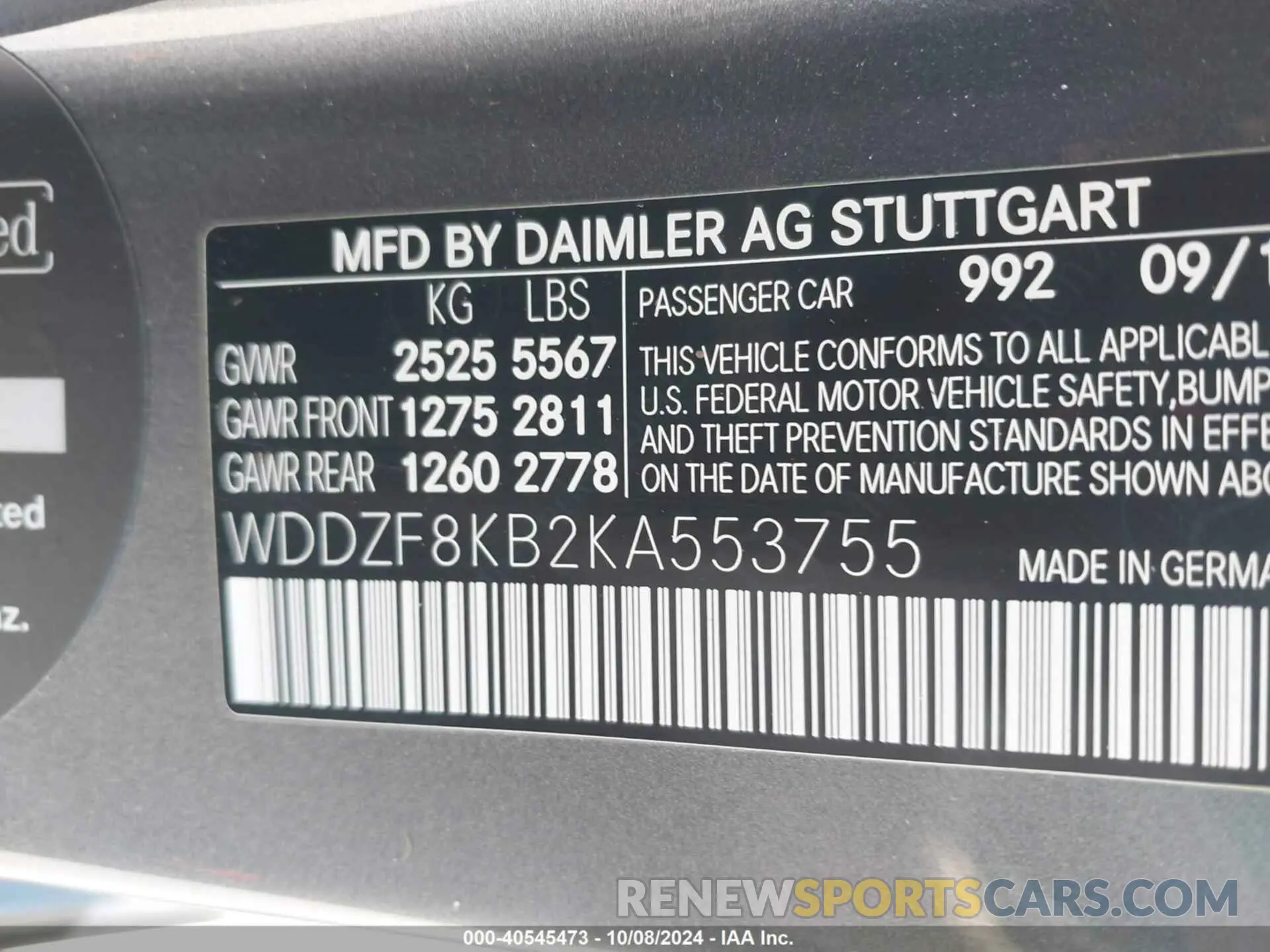 9 fotografías del automóvil dañado WDDZF8KB2KA553755 MERCEDES-BENZ AMG E 63 2019