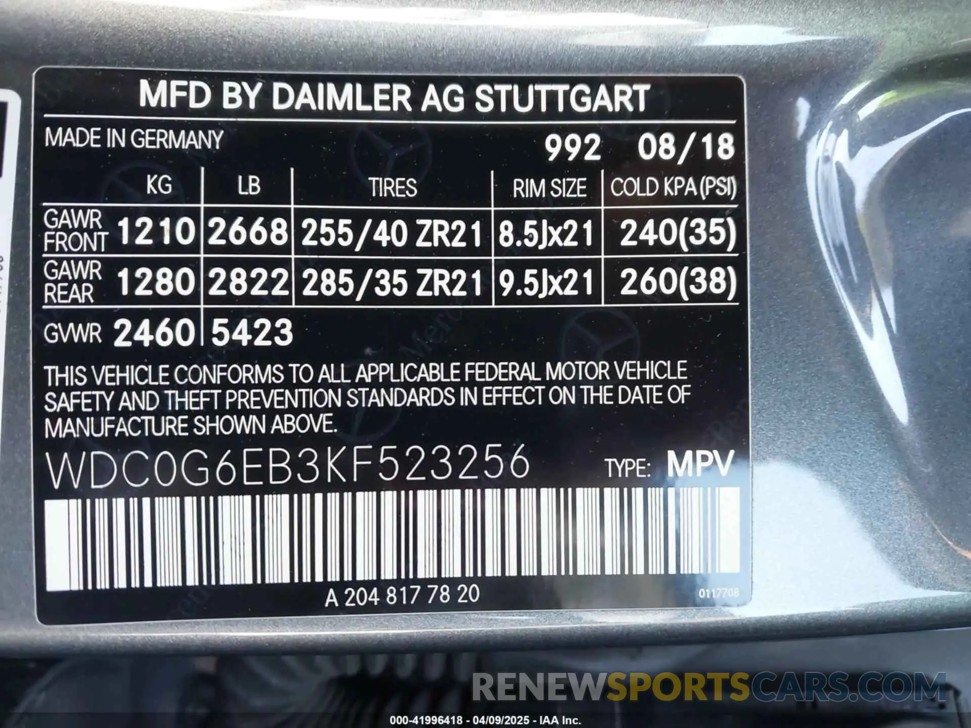 9 fotografías del automóvil dañado WDC0G6EB3KF523256 MERCEDES-BENZ AMG GLC 43 2019
